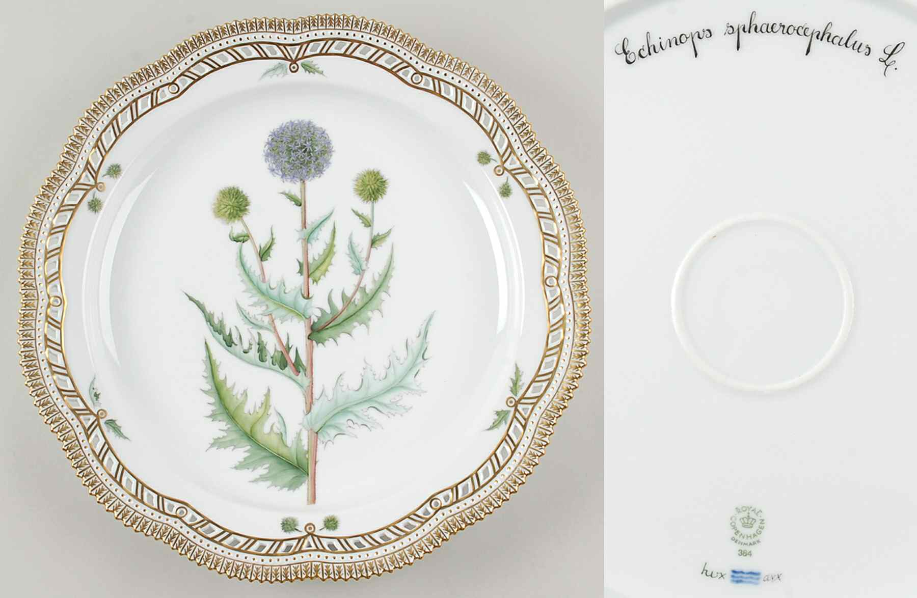 Flora Danica (1961 To Current) 14" Round Pierced Platter-Echinops sphaerocephalus by Royal Copenhagen-1