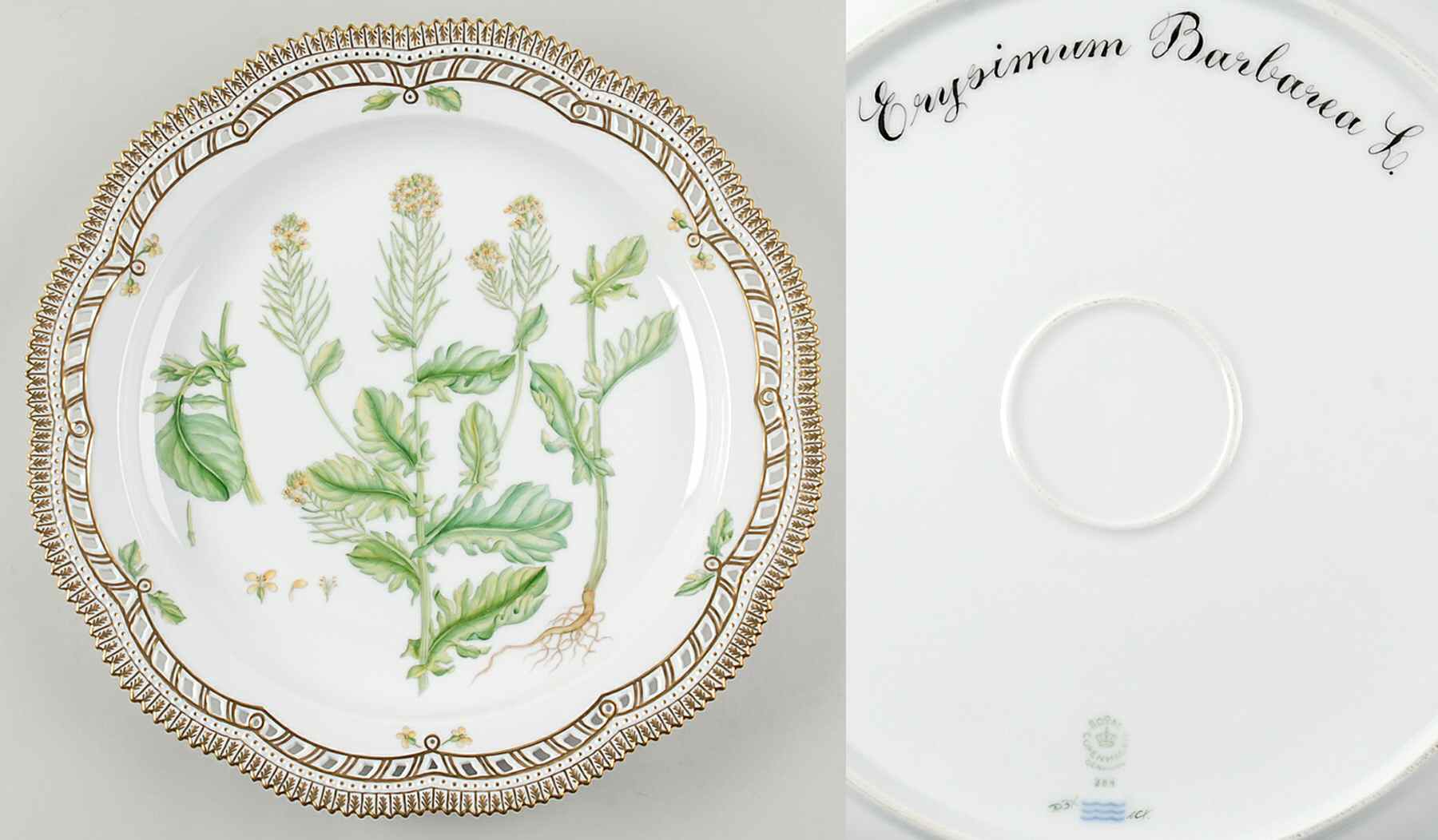 Flora Danica (1961 To Current) 14" Round Pierced Platter-Erysimum Barbarea L by Royal Copenhagen-1