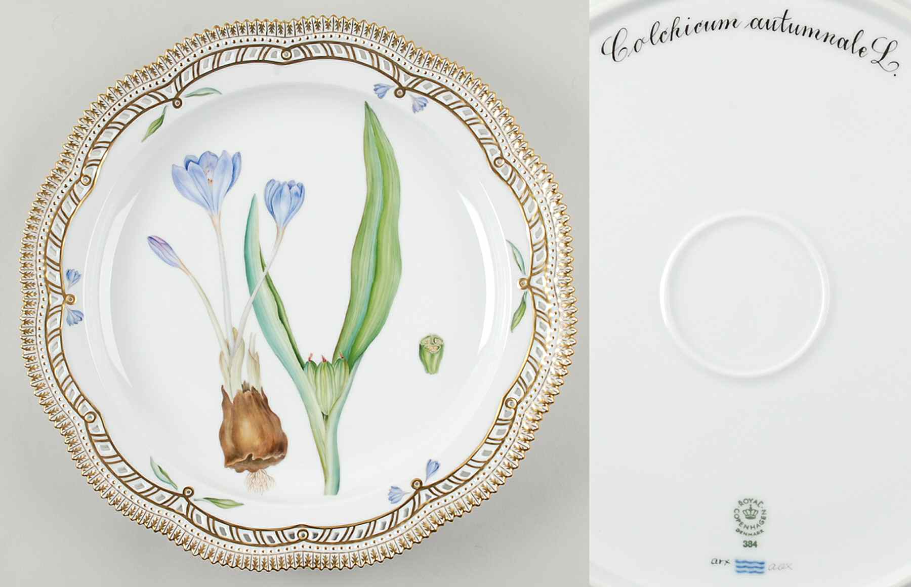 Flora Danica (1961 To Current) 14" Round Pierced Platter-Colchicum autumnale L by Royal Copenhagen-1