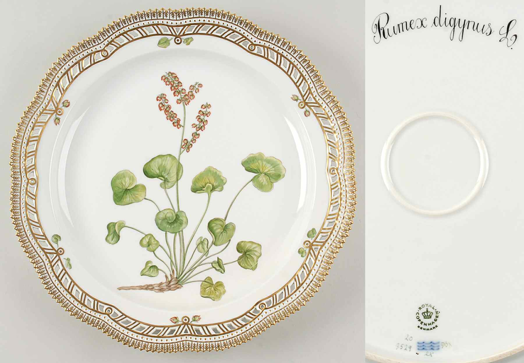 Flora Danica (1961 To Current) 14" Round Pierced Platter-Rumex digynus L by Royal Copenhagen-1