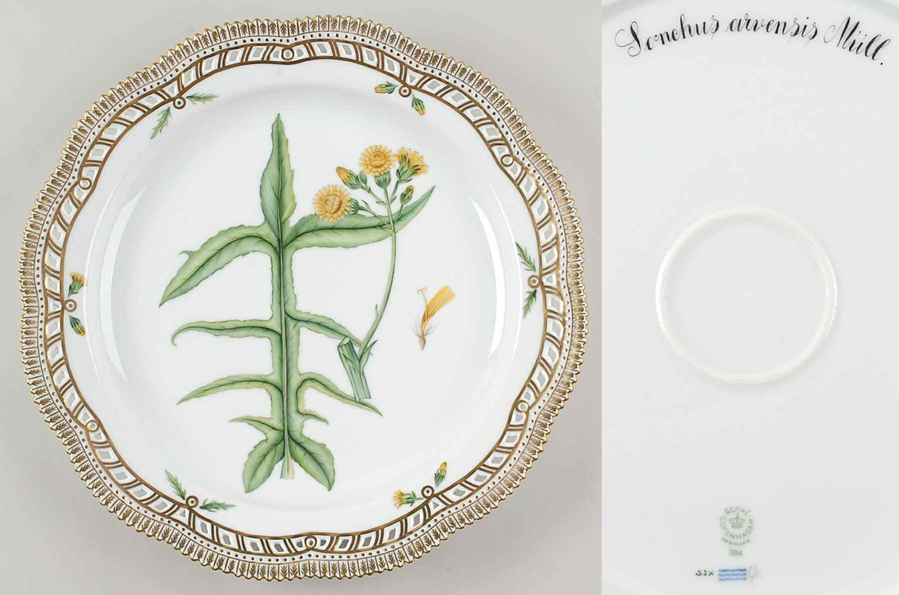 Flora Danica (1961 To Current) 14" Round Pierced Platter-Sonchus arvensis Mull by Royal Copenhagen-1