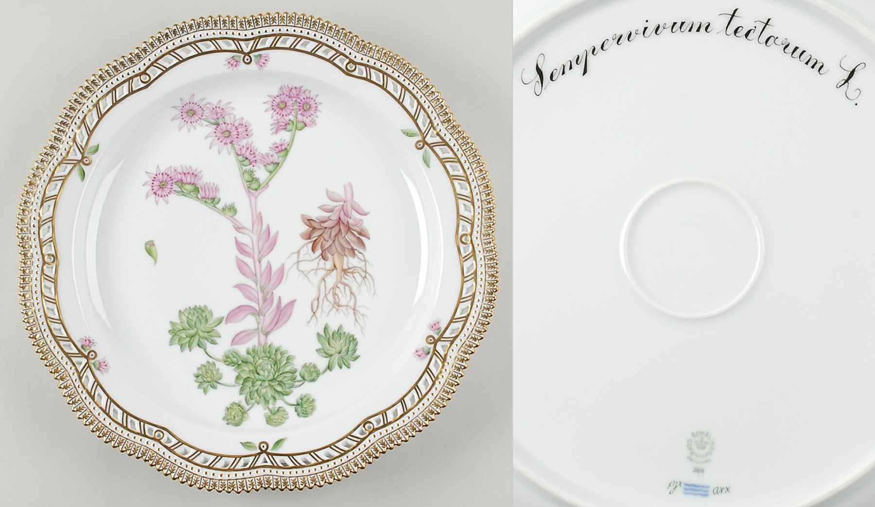Flora Danica (1961 To Current) 14" Round Pierced Platter-Sempervivum tectorum L by Royal Copenhagen-1