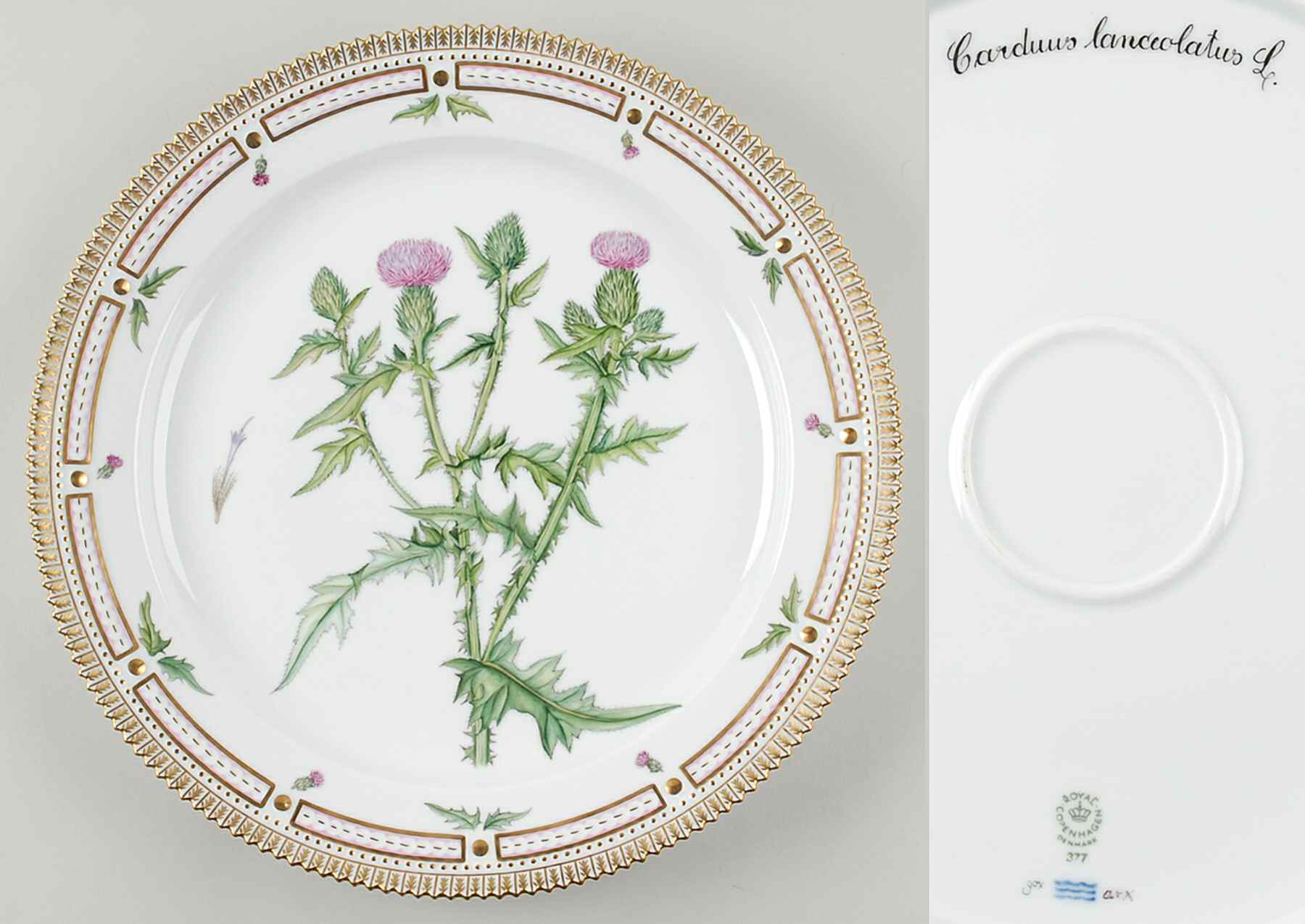 Flora Danica (1961 To Current) 14" Round Platter-Carduus lanceolatus L by Royal Copenhagen-1