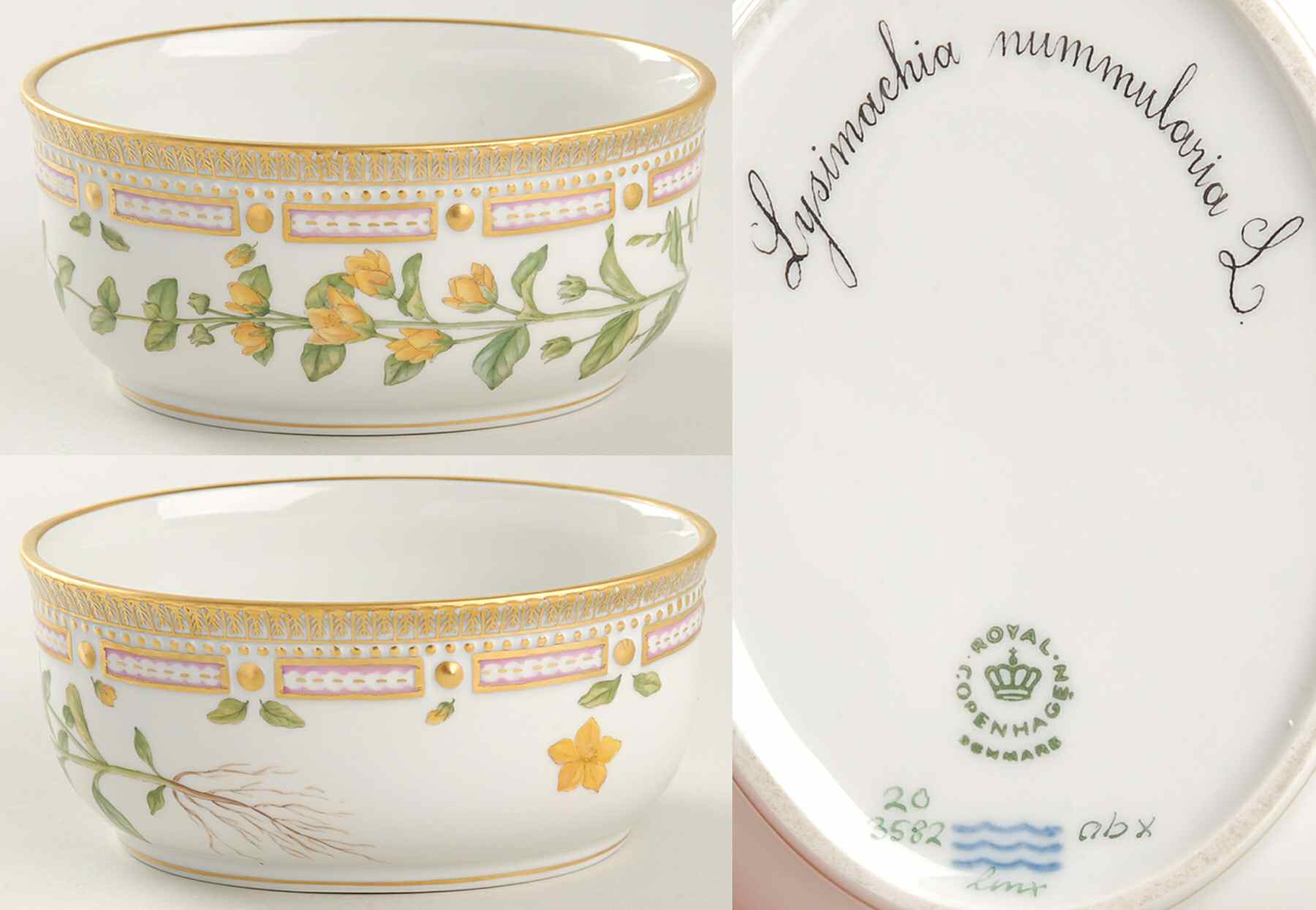 Flora Danica (1961 To Current) Large Sugar Bowl No Lid-Lysimachia nummularia L by Royal Copenhagen-1