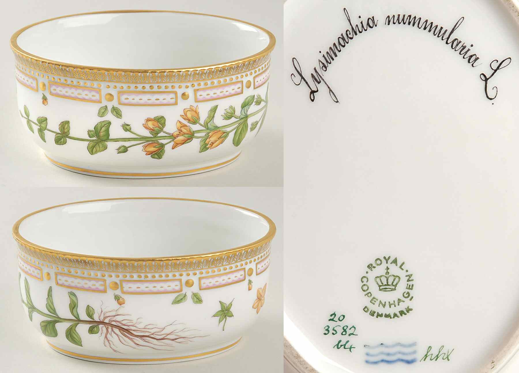 Flora Danica (1961 To Current) Large Sugar Bowl No Lid-Lysimachia nummularia L by Royal Copenhagen-1