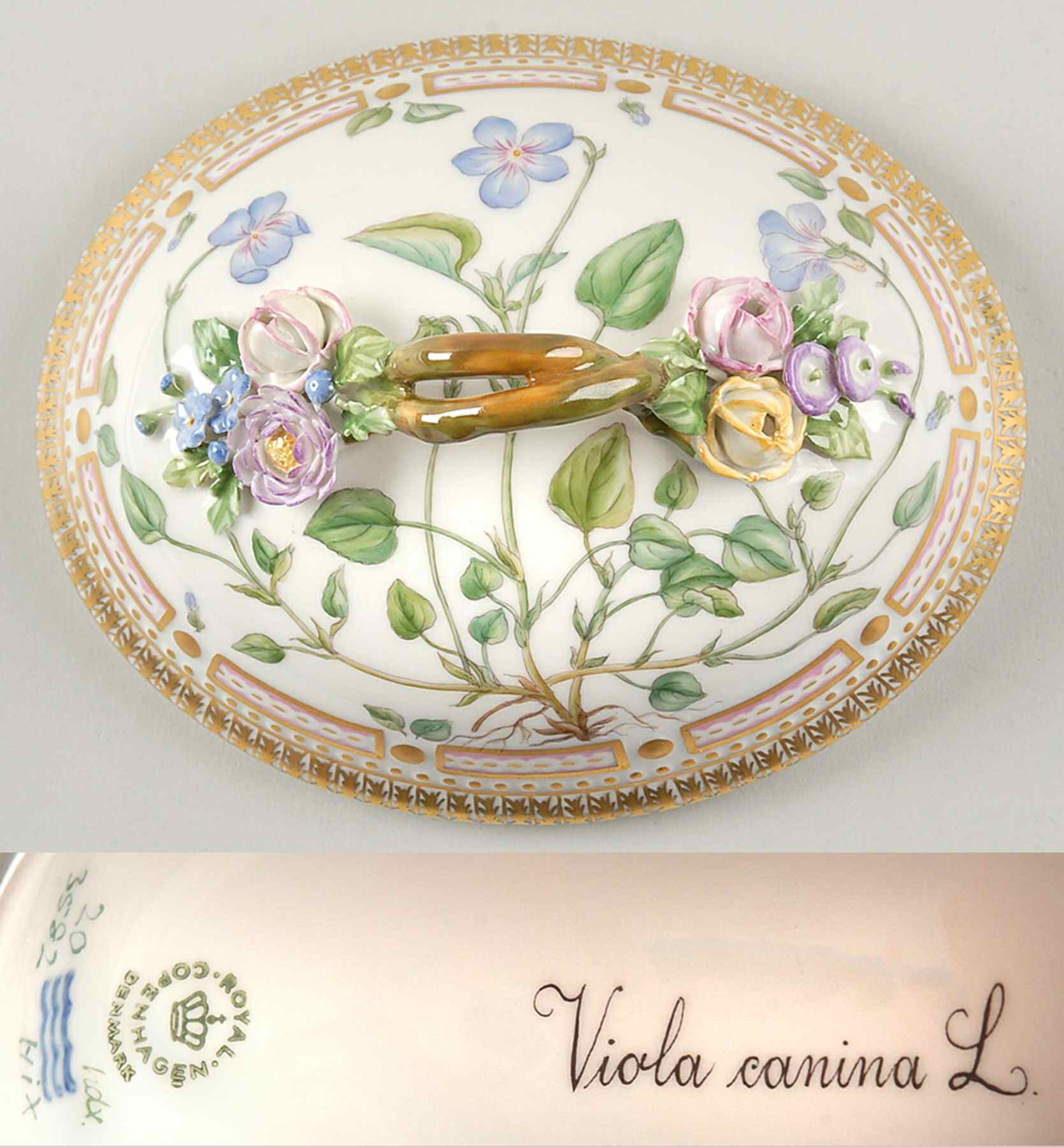 Flora Danica (1961 To Current) Lid for Large Sugar Bowl-Viola canina L by Royal Copenhagen-1