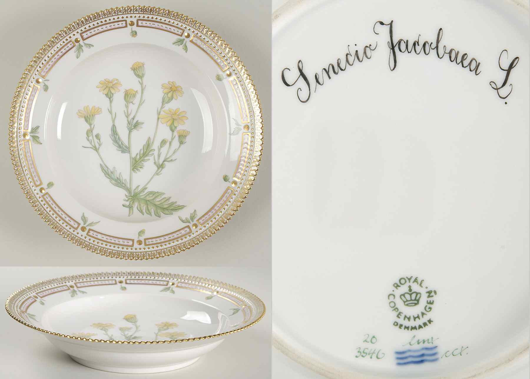 Flora Danica (1961 To Current) Rim Soup Bowl-Senecio Jacobaea L by Royal Copenhagen-1