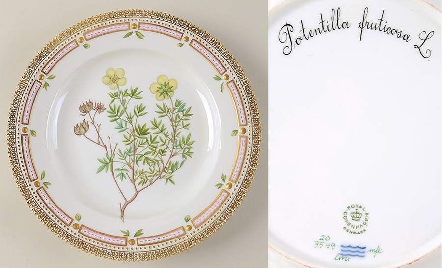 Flora Danica (1961 To Current) Dinner Plate-Potentilla fruticosa L. by Royal Copenhagen-1