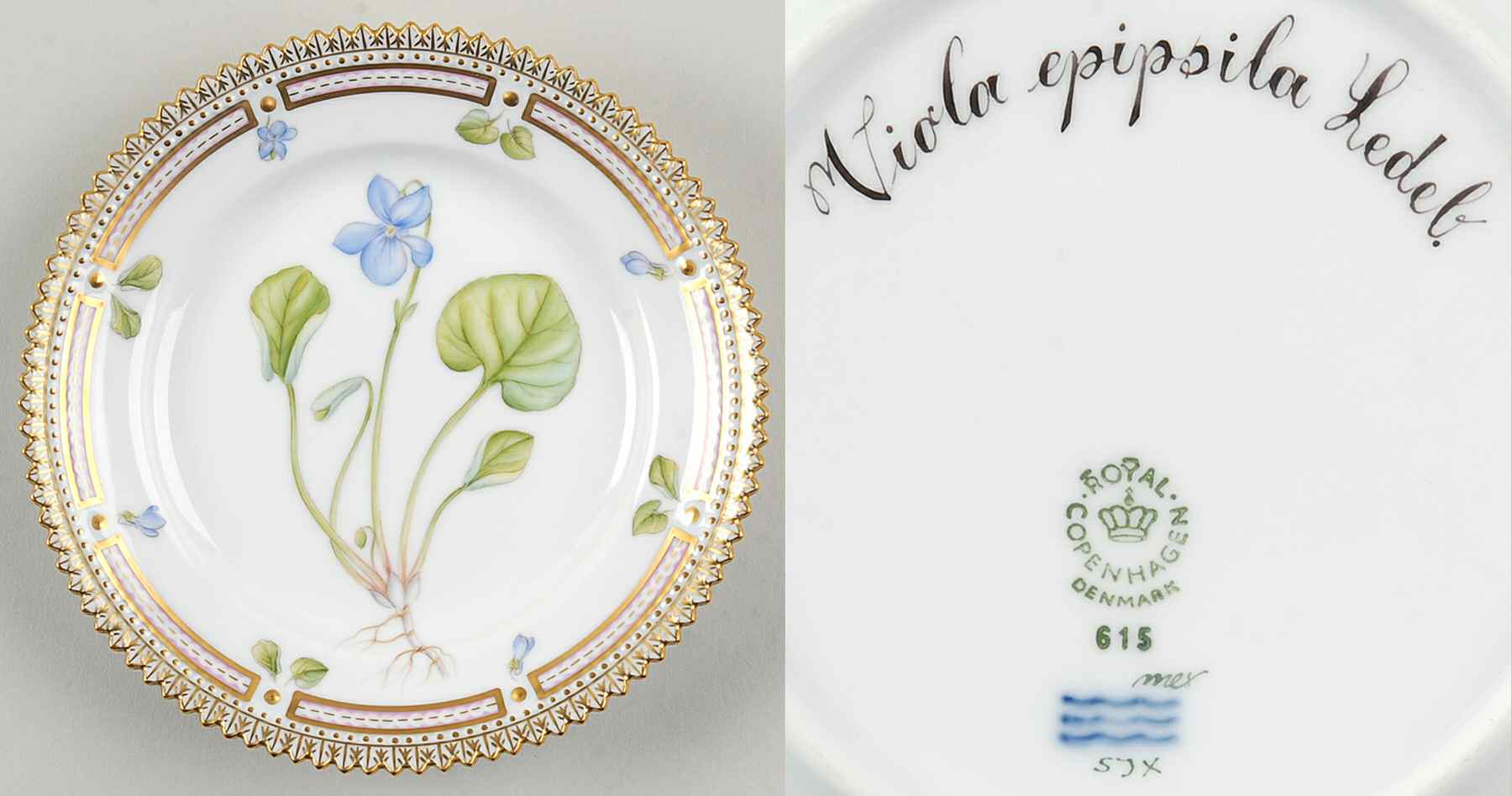 Flora Danica (1961 To Current) Bread & Butter Plate-Viola epipsila Ledeb by Royal Copenhagen-1