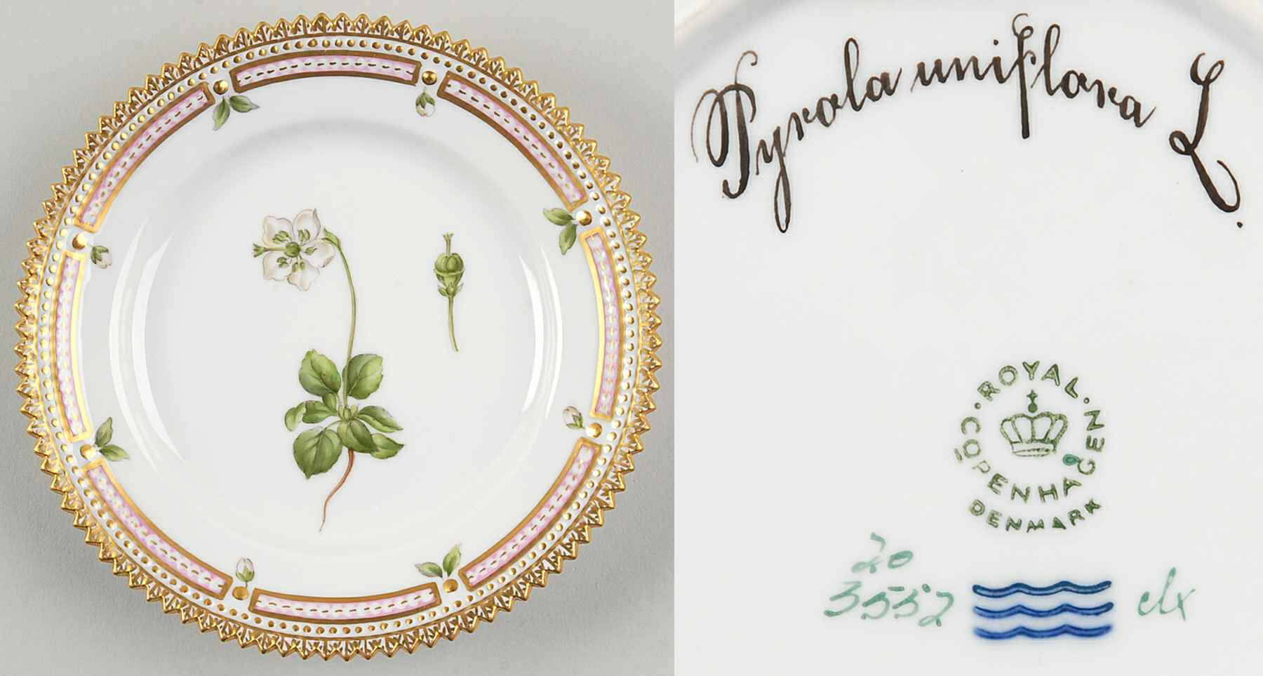 Flora Danica (1961 To Current) Bread & Butter Plate-Pyrola uniflora L by Royal Copenhagen-1