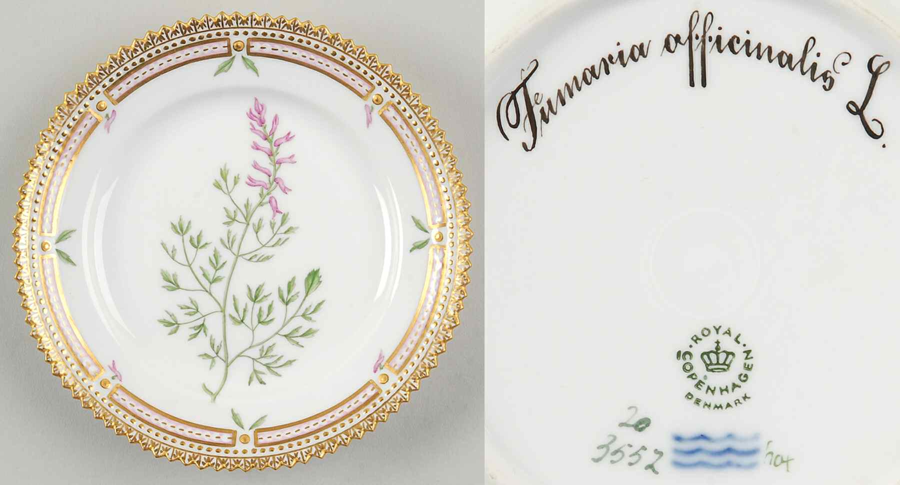 Flora Danica (1961 To Current) Bread & Butter Plate-Fumaria officinalis L by Royal Copenhagen-1