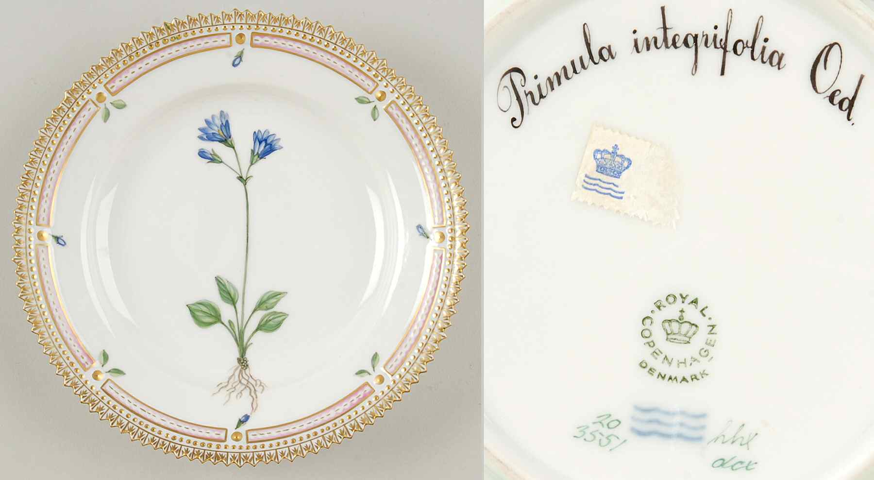 Flora Danica (1961 To Current) Dessert/Pie Plate-Primula integrifolia Oed by Royal Copenhagen-1