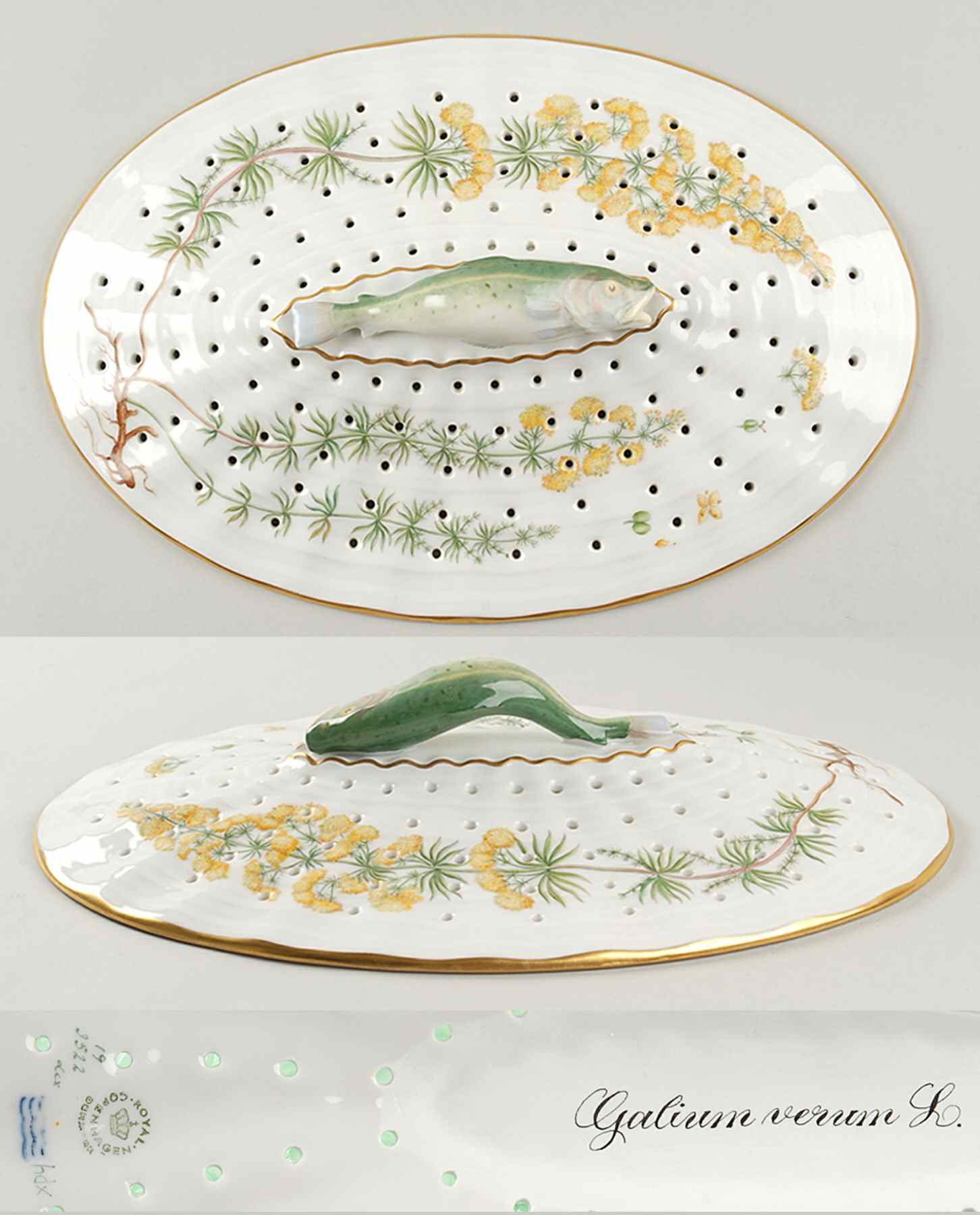 Flora Danica (1961 To Current) Fish Drainer (For 18" Platter)-Galium verum L by Royal Copenhagen-1