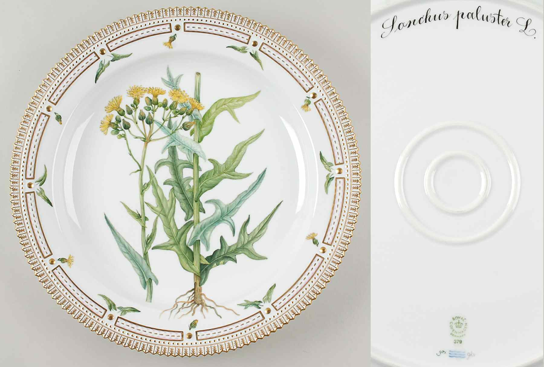 Flora Danica (1961 To Current) 15" Round Platter-Sonchus paluster L by Royal Copenhagen-1
