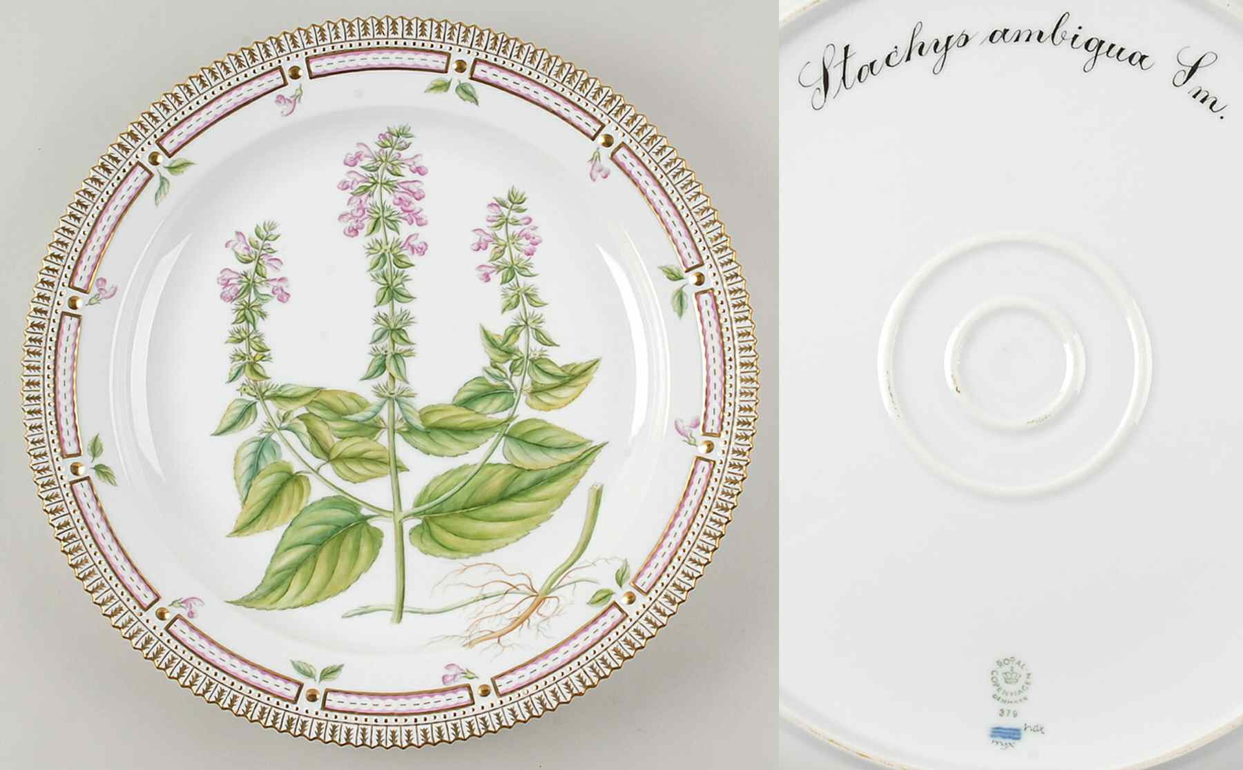 Flora Danica (1961 To Current) 15" Round Platter-Stachys ambigua Sm by Royal Copenhagen-1