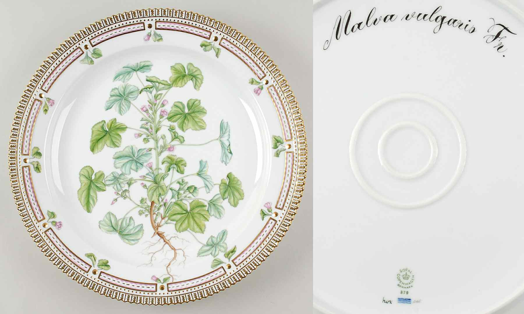 Flora Danica (1961 To Current) 15" Round Platter-Malva vulgaris Fr by Royal Copenhagen-1