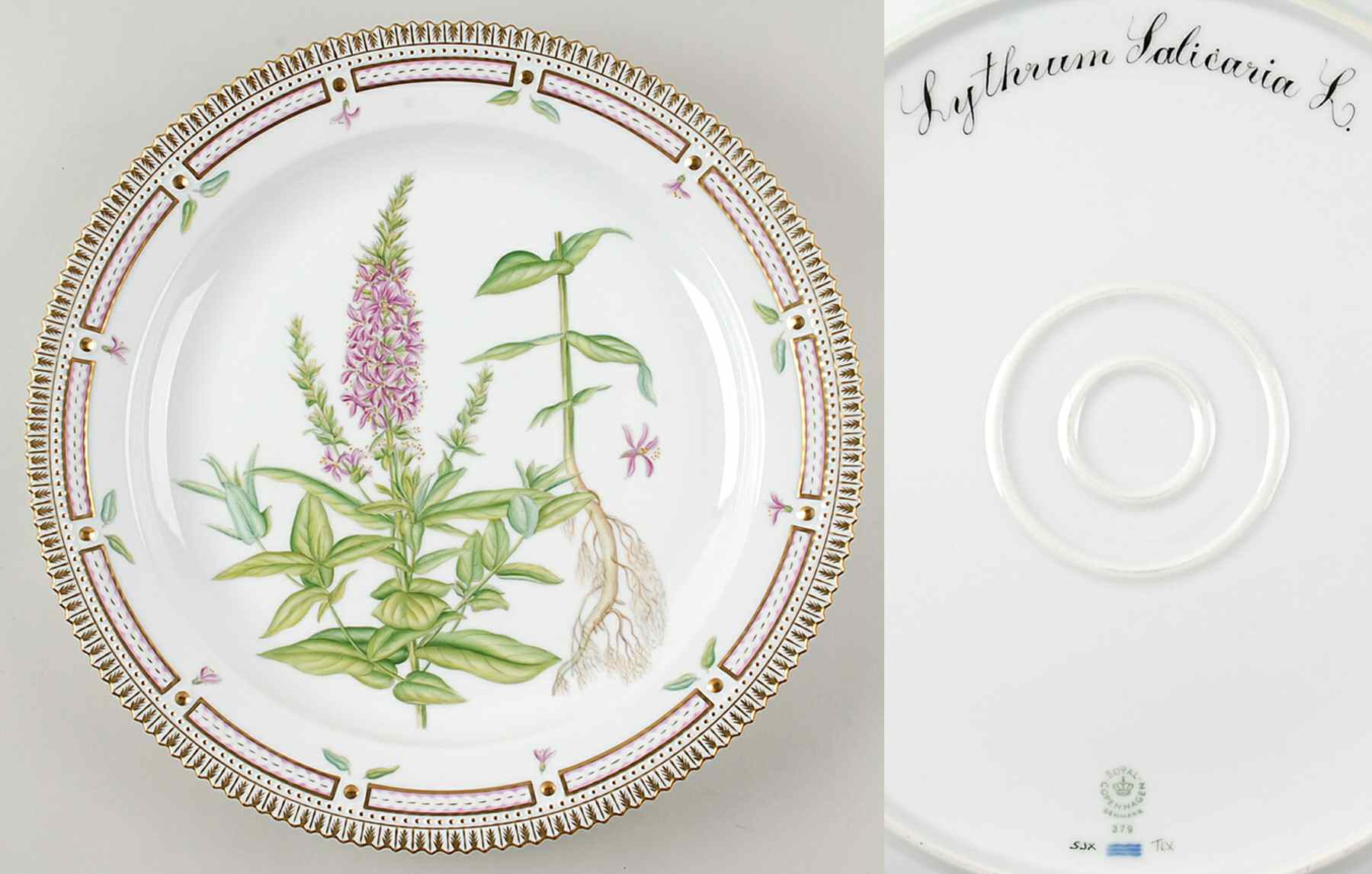 Flora Danica (1961 To Current) 15" Round Platter-Lythrum Salicaria L by Royal Copenhagen-1