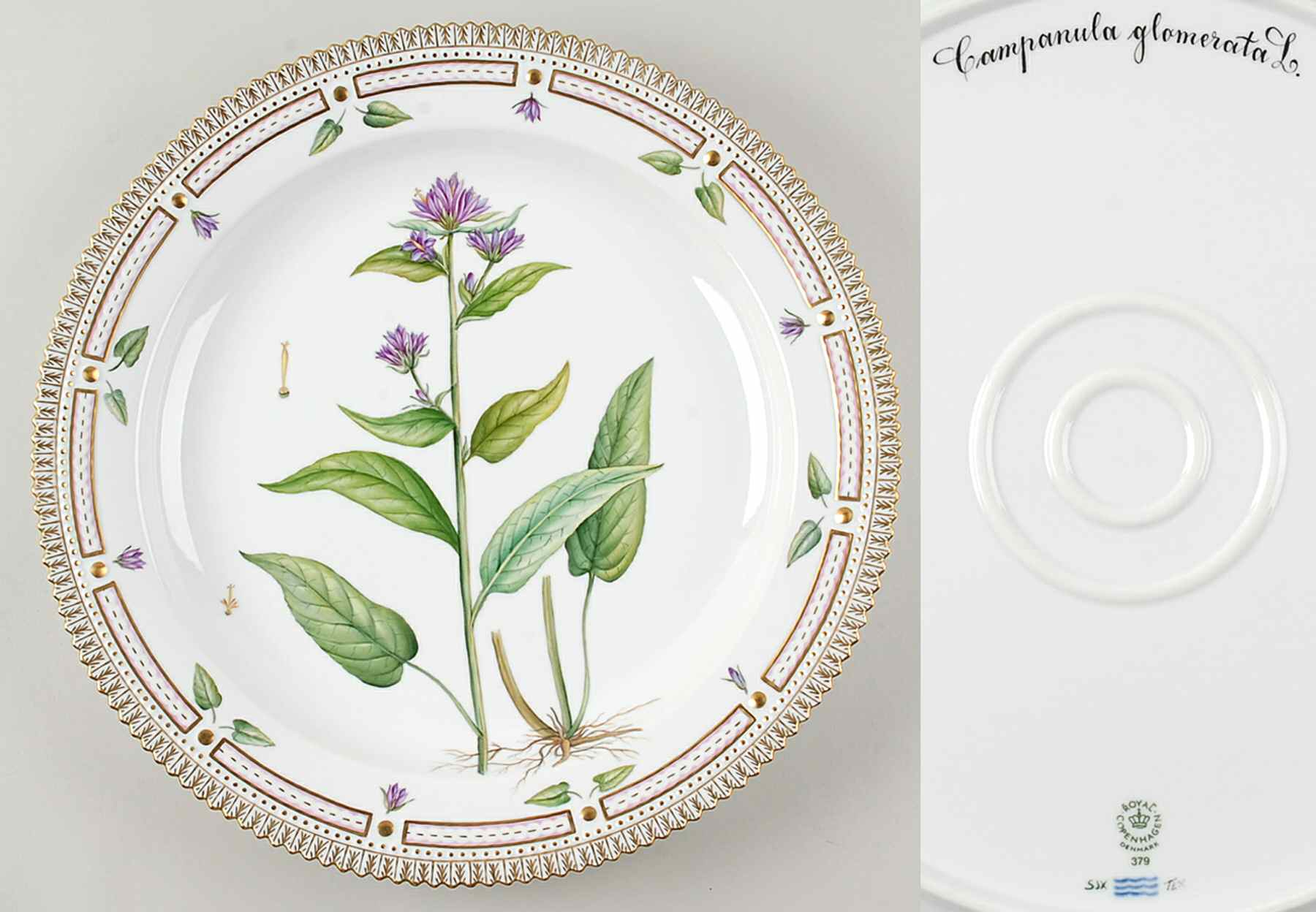 Flora Danica (1961 To Current) 15" Round Platter-Campanula glomerata L by Royal Copenhagen-1