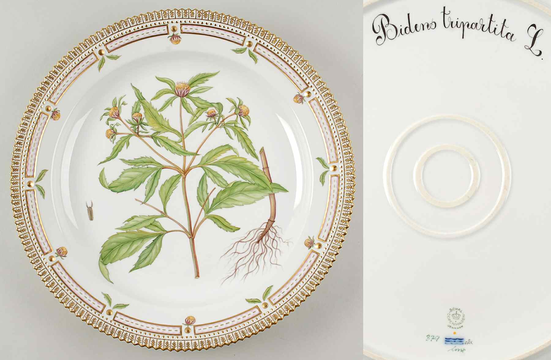 Flora Danica (1961 To Current) 15" Round Platter-Bidens tripartita L by Royal Copenhagen-1