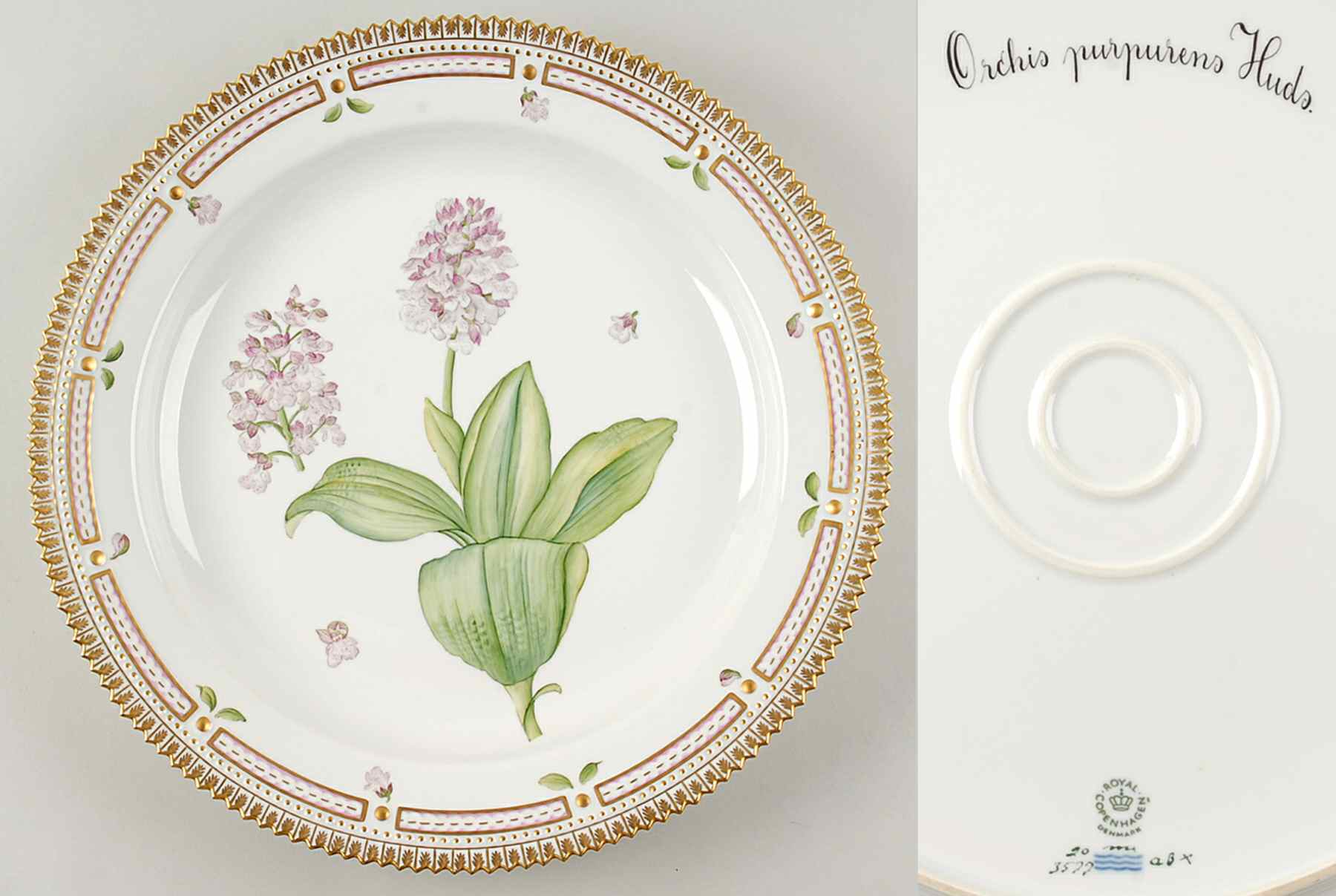 Flora Danica (1961 To Current) 15" Round Platter-Orchis purpurens Huds by Royal Copenhagen-1