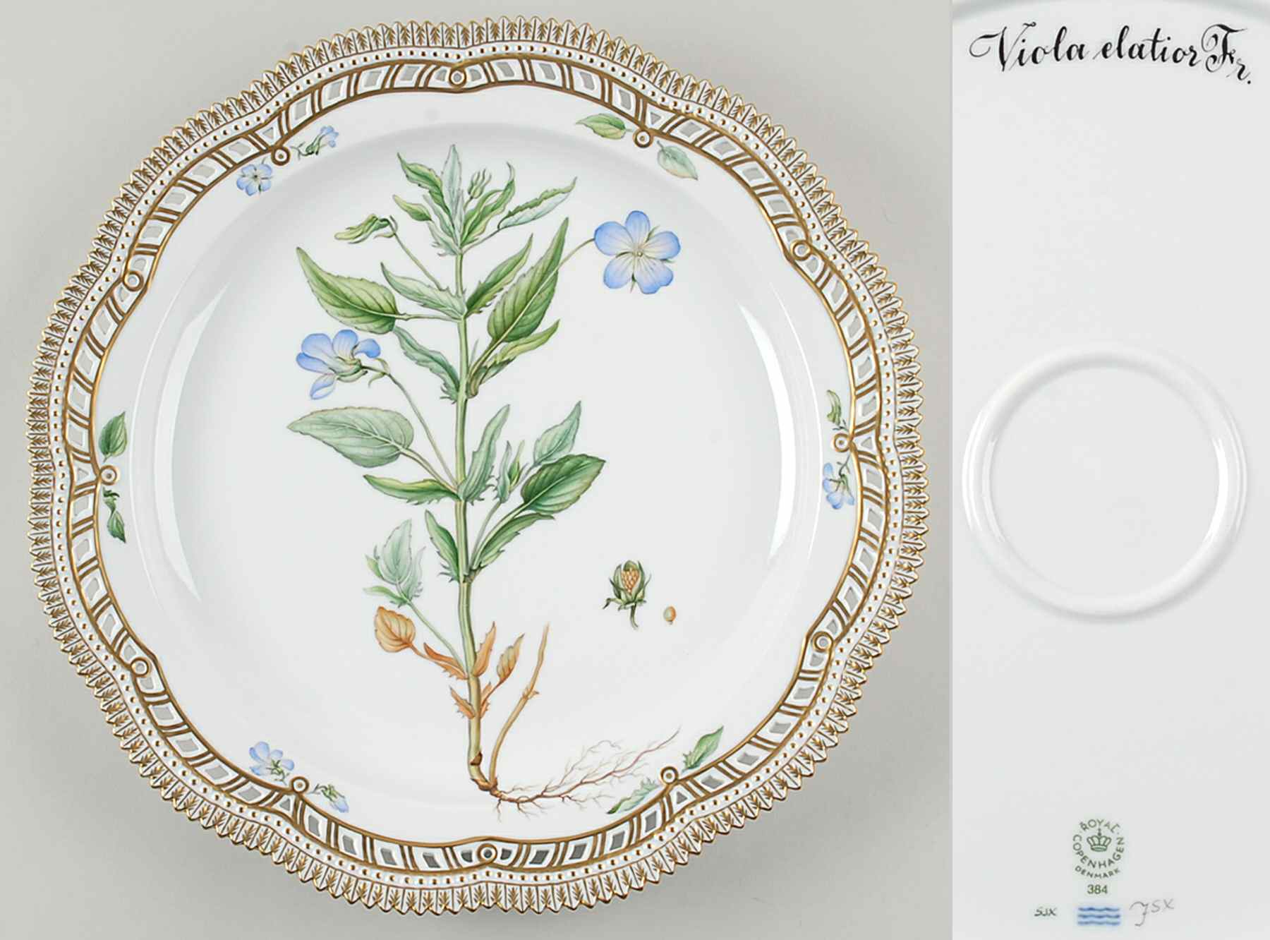 Flora Danica (1961 To Current) 14" Round Pierced Platter-Viola elatior Fr by Royal Copenhagen-1