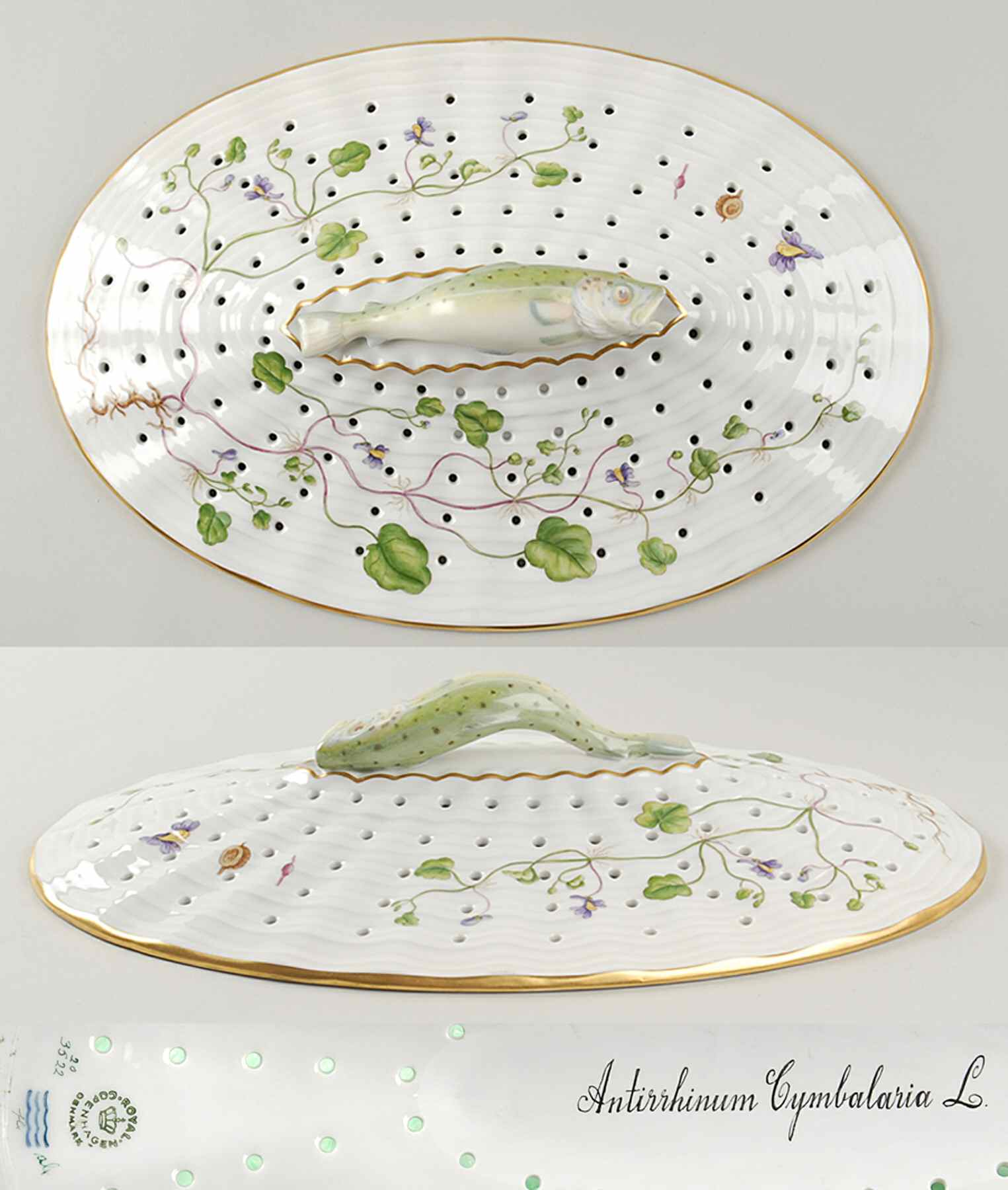 Flora Danica (1961 To Current) Fish Drainer (For 18" Platter)-Antirrhinum Cymbala by Royal Copenhagen-1