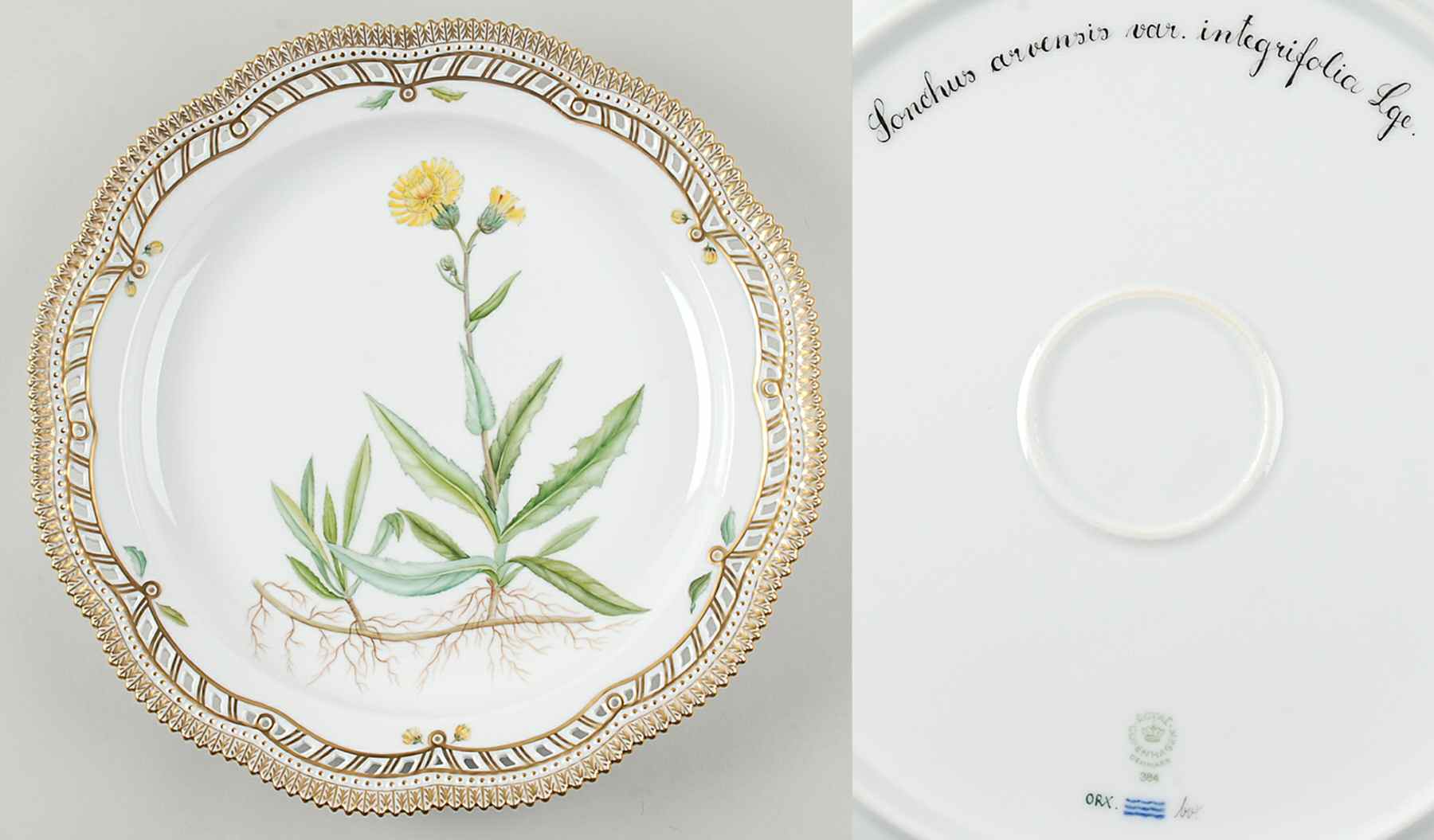 Flora Danica (1961 To Current) 14" Round Pierced Platter-Sonchus arvensis var int by Royal Copenhagen-1