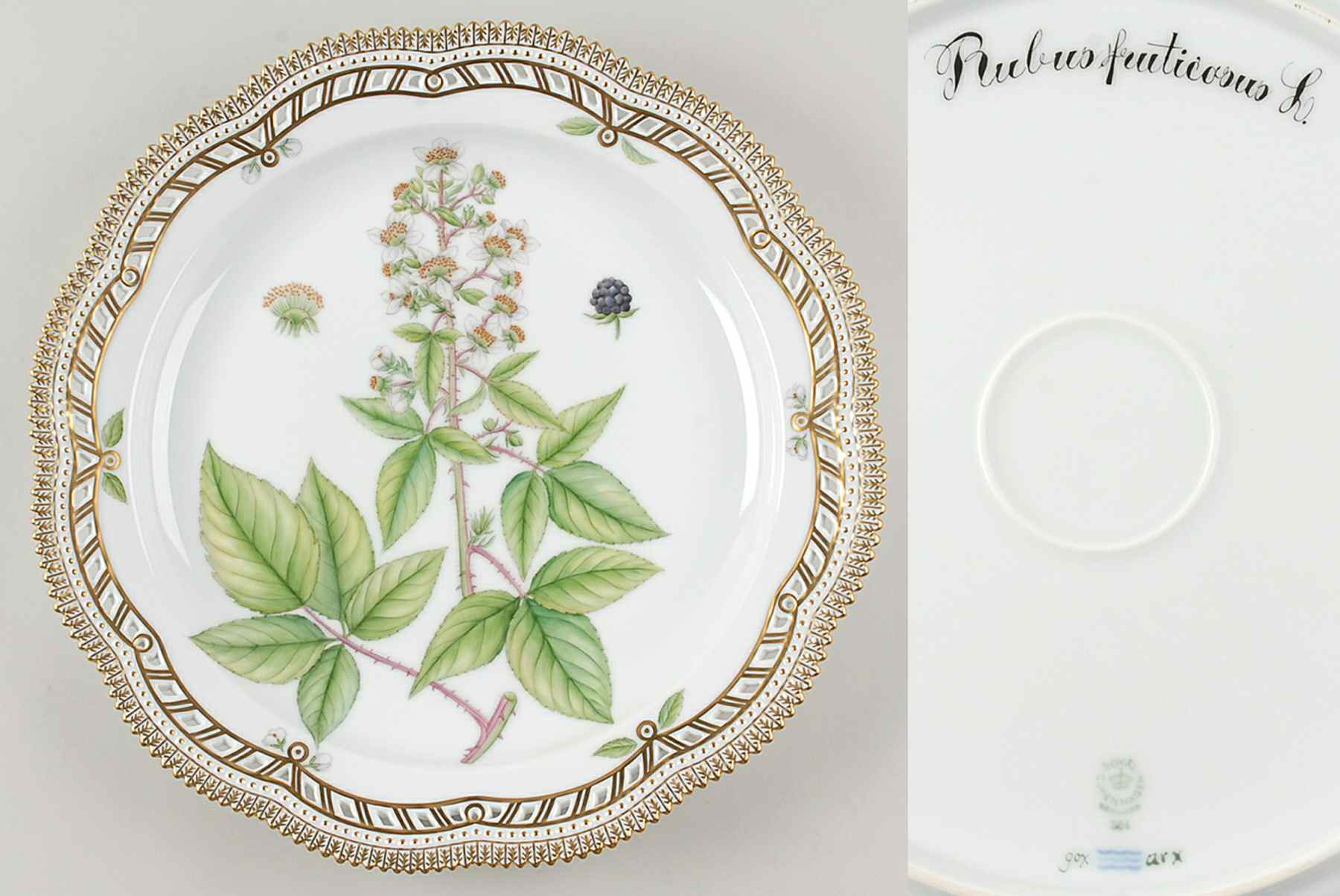 Flora Danica (1961 To Current) 14" Round Pierced Platter-Rubus fruticosus L by Royal Copenhagen-1