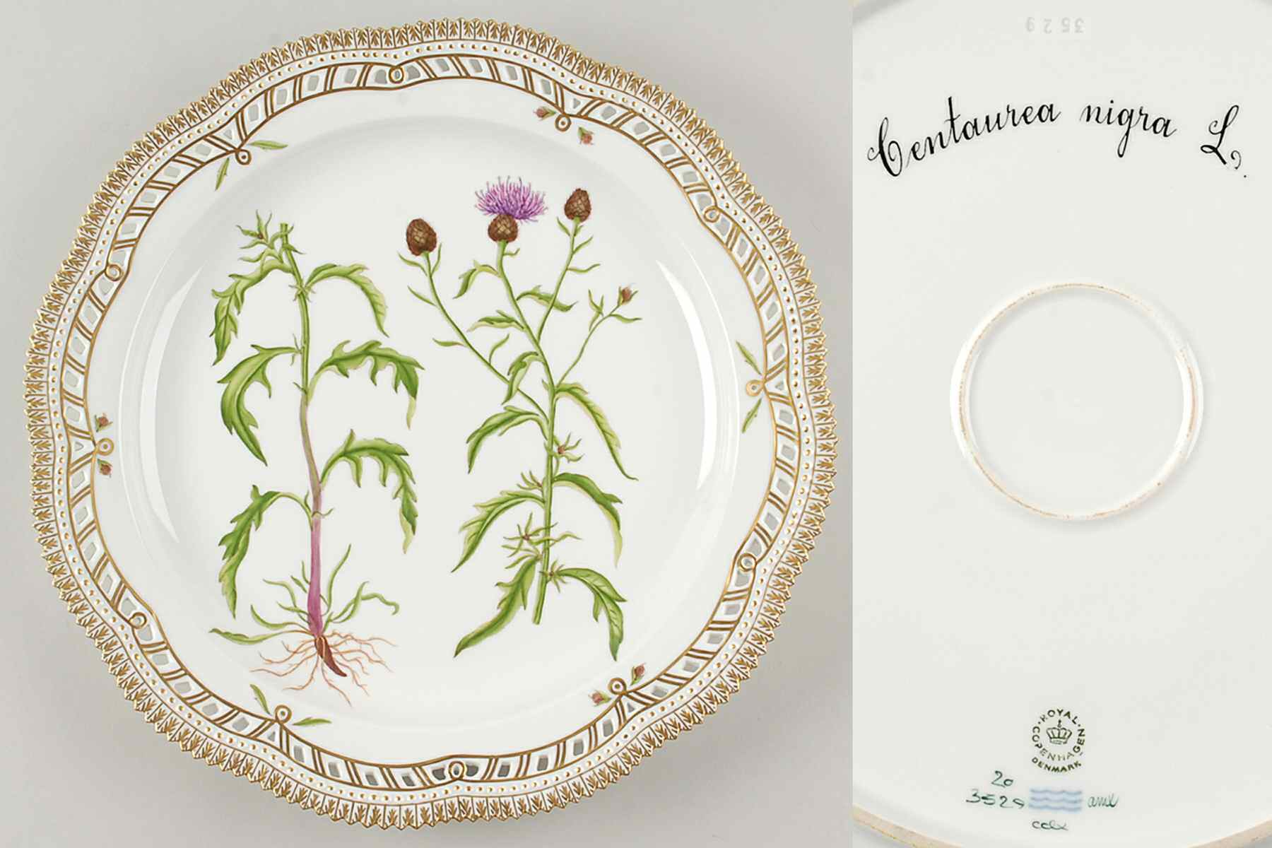 Flora Danica (1961 To Current) 14" Round Pierced Platter-Centaurea nigra L by Royal Copenhagen-1