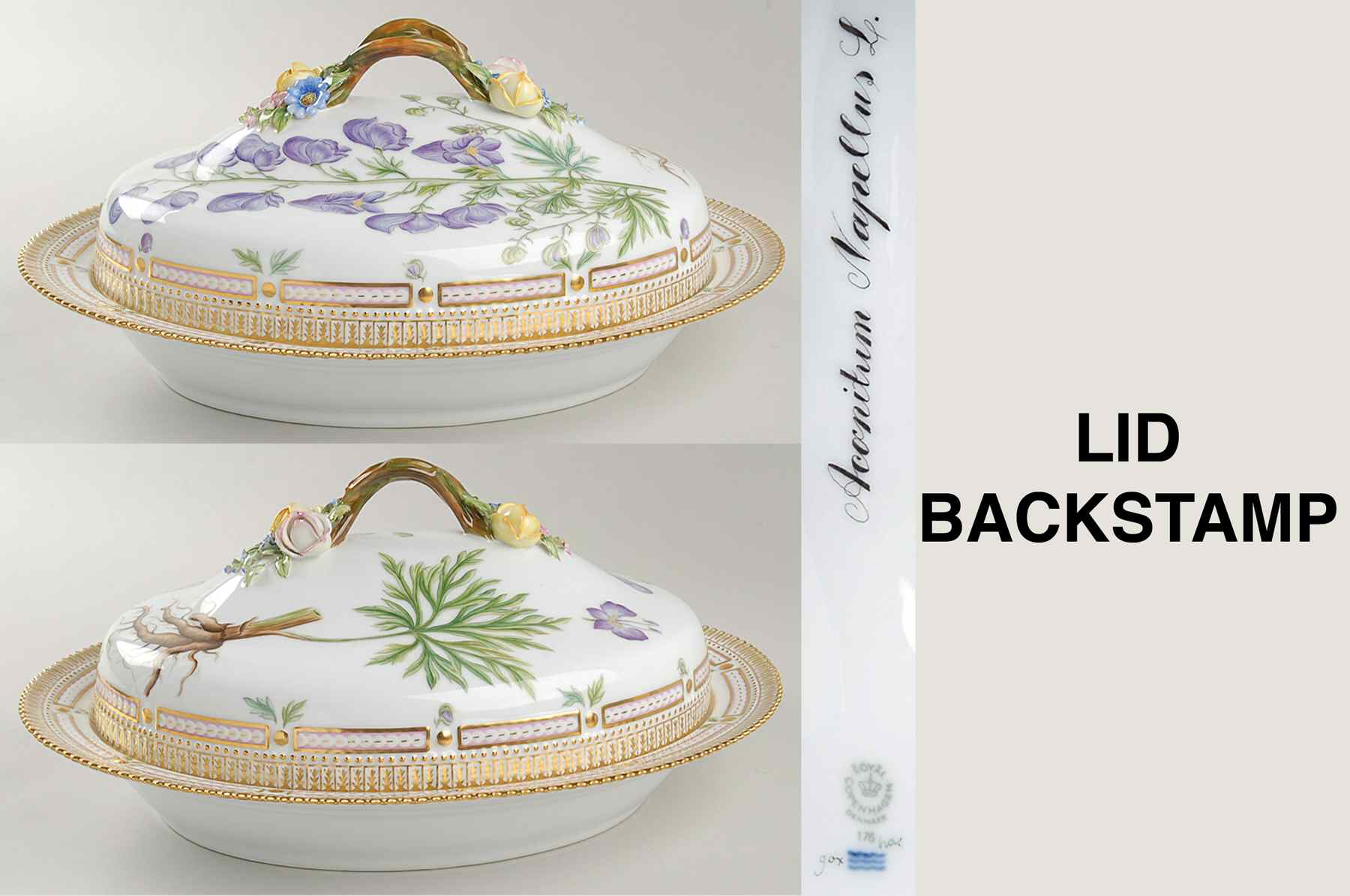 Flora Danica (1961 To Current) Oval Covered Vegetable-Aconitum Napellus L by Royal Copenhagen-1