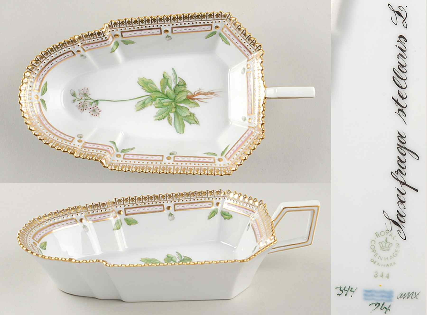 Flora Danica (1961 To Current) 8" Pickle/Accent Dish-Saxifraga stellaris L by Royal Copenhagen-1