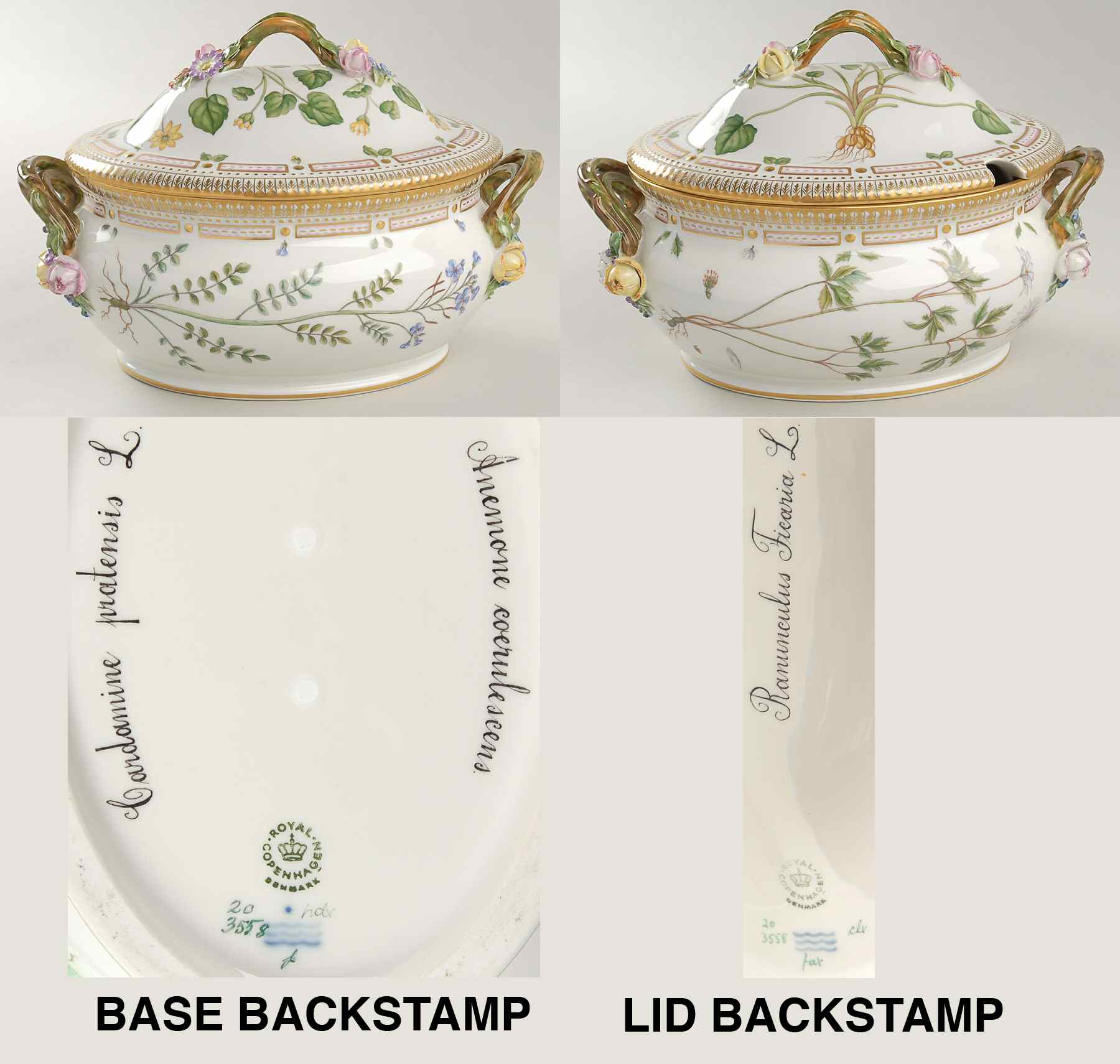 Flora Danica (1961 To Current) 3Qt Oval Tureen & Lid-Cardam Pr,Anem Coerul,Ranunc by Royal Copenhagen-1