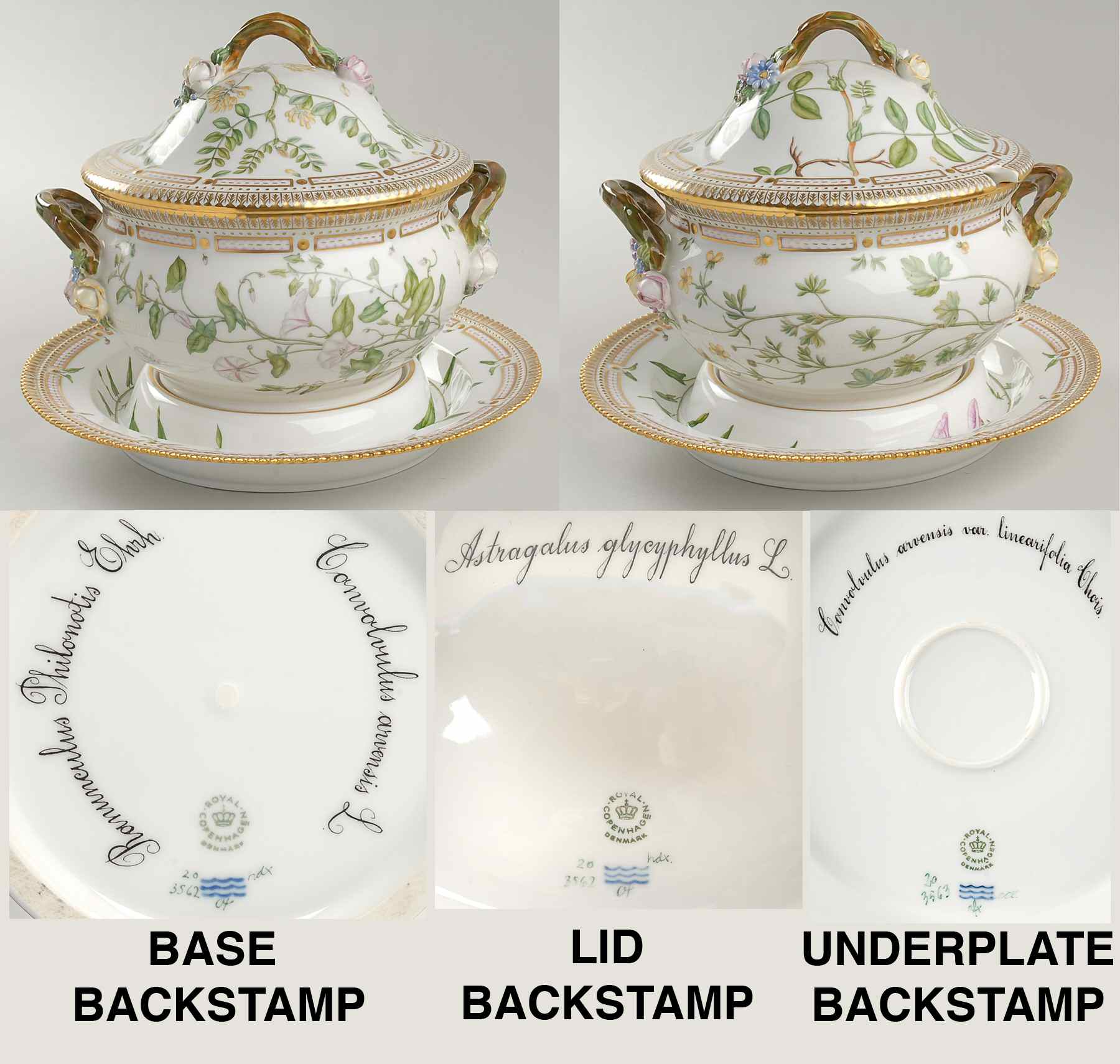 Flora Danica (1961 To Current) 3Qt Tureen & Lid w/Underplate-Conv arv,Ran Phi,Ast by Royal Copenhagen-1