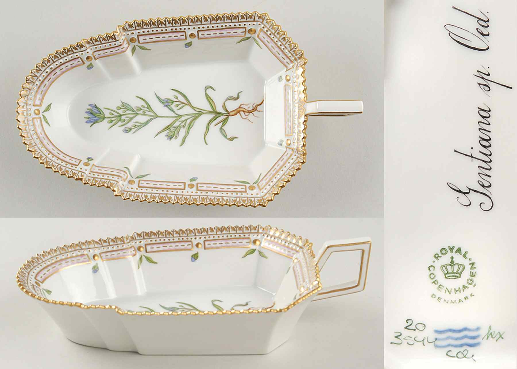 Flora Danica (1961 To Current) 8" Pickle/Accent Dish-Gentiana sp Oed by Royal Copenhagen-1