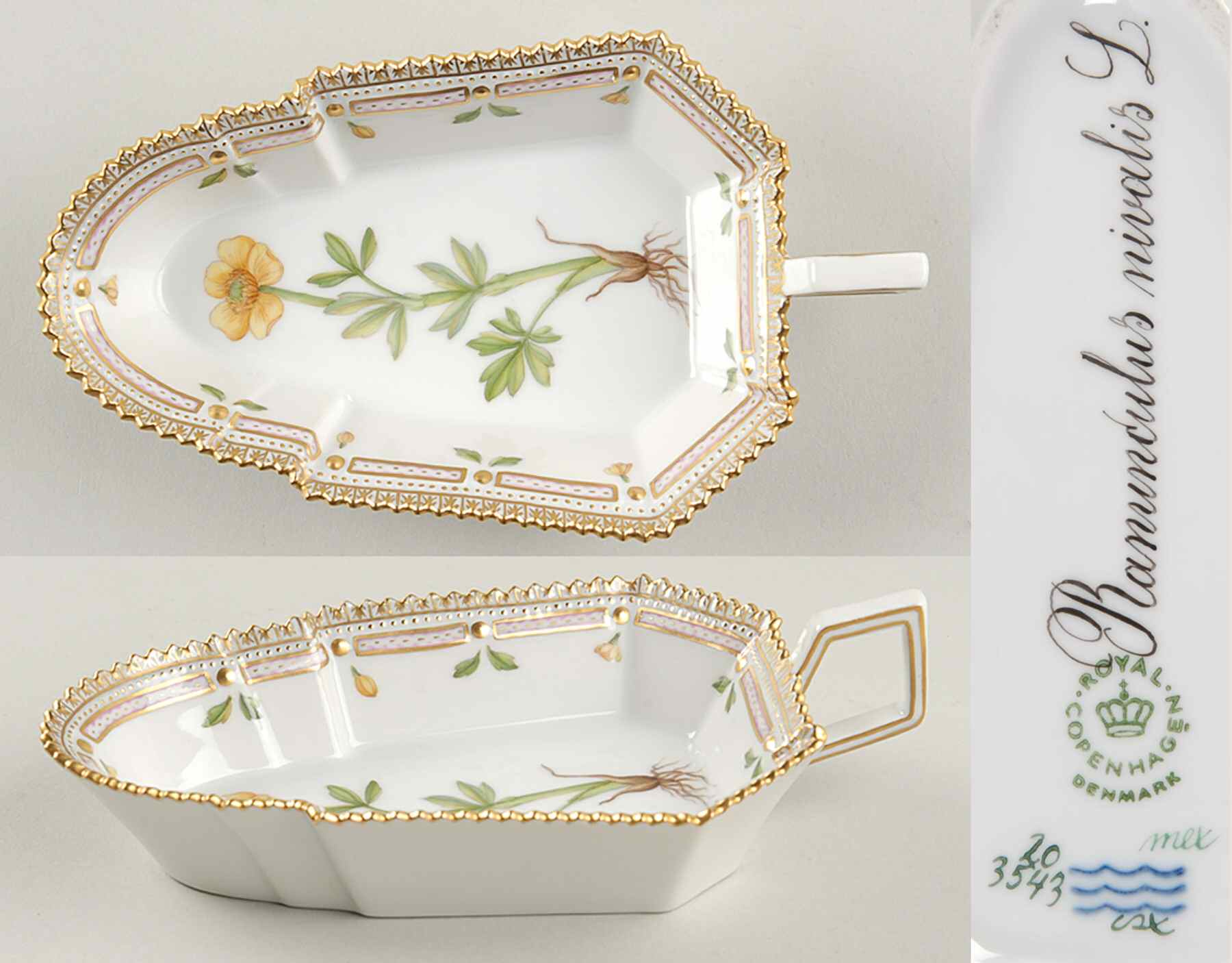 Flora Danica (1961 To Current) 7" Pickle/Accent Dish-Ranunculus nivalis L by Royal Copenhagen-1