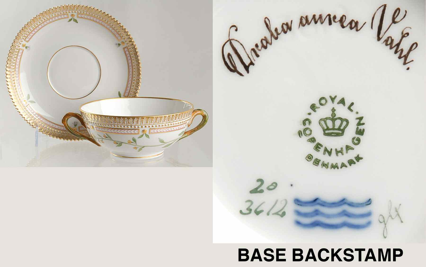 Flora Danica (1961 To Current) Flat Cream Soup & Saucer-Draba aurea Vahl by Royal Copenhagen-1