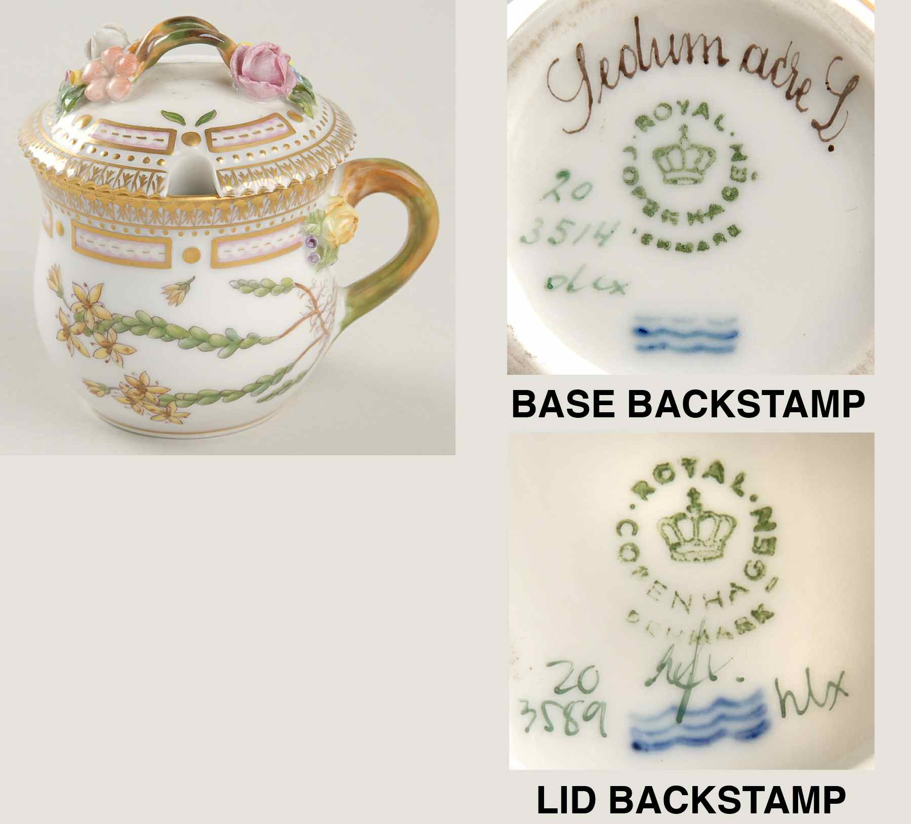Flora Danica (1961 To Current) Mustard Pot & Lid-Sedum acre L by Royal Copenhagen-1