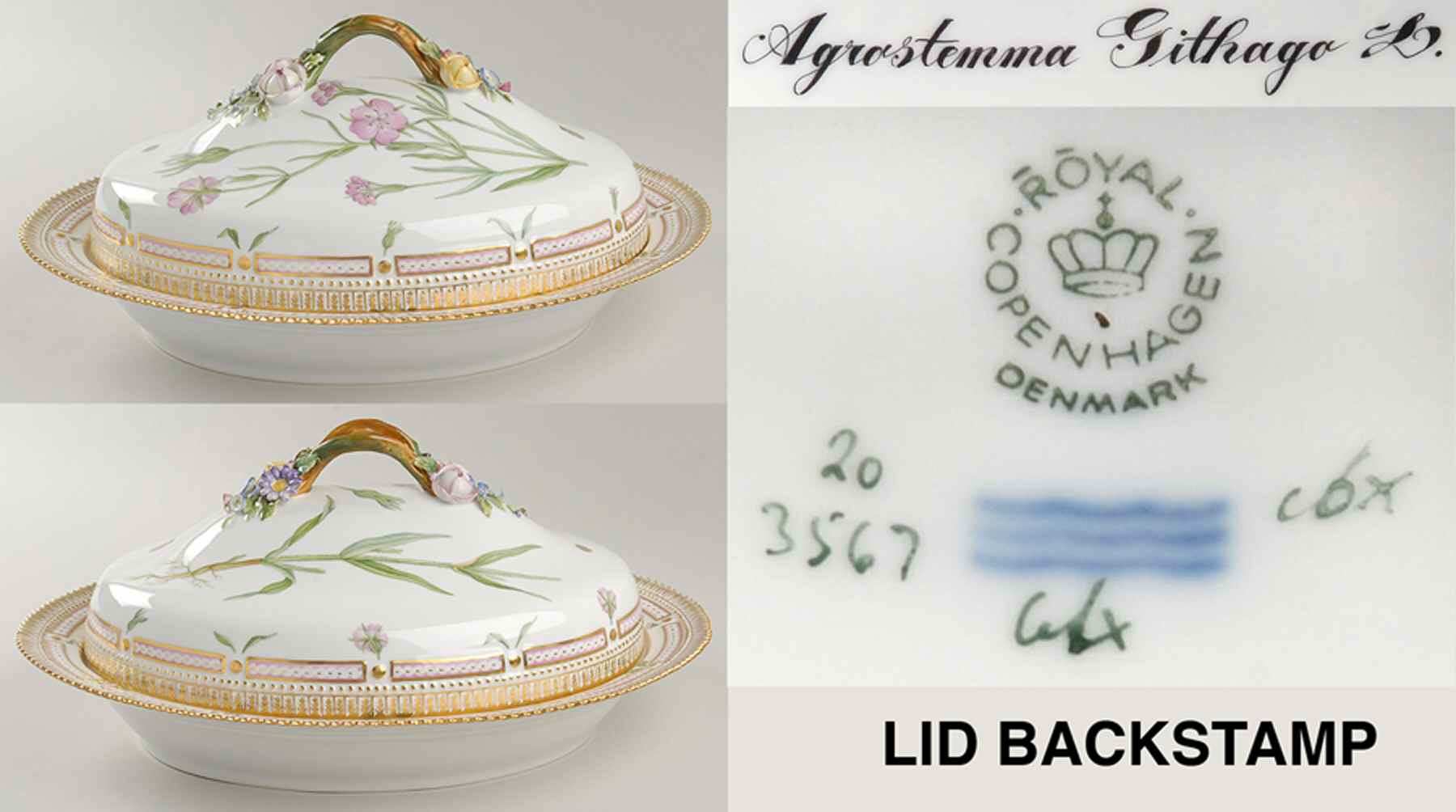 Flora Danica (1961 To Current) Oval Covered Vegetable-Agrostemma Githago L by Royal Copenhagen-1