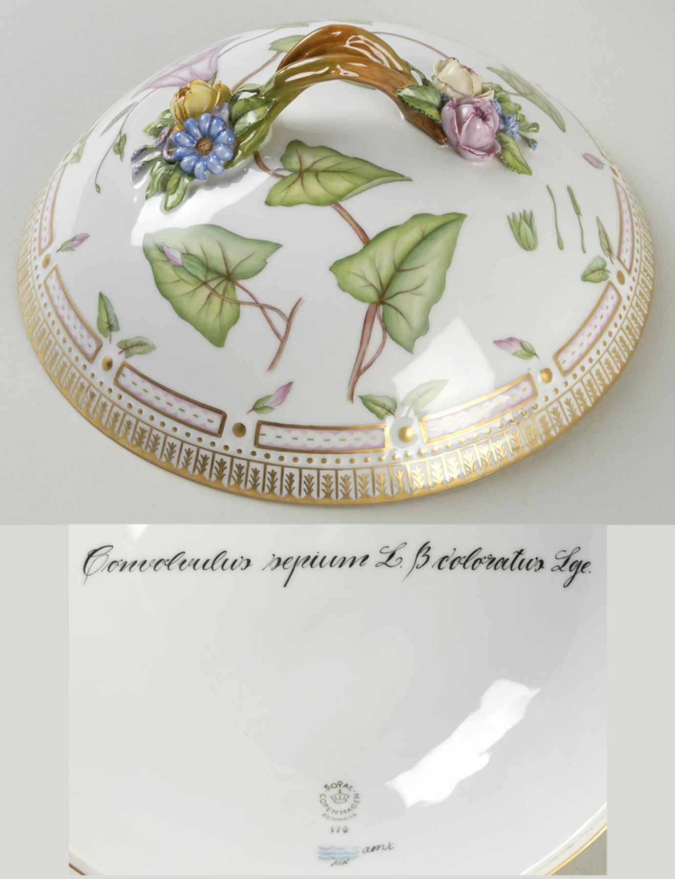 Flora Danica (1961 To Current) Lid for Round Vegetable w/Ebony Handle-Convolvul by Royal Copenhagen-1