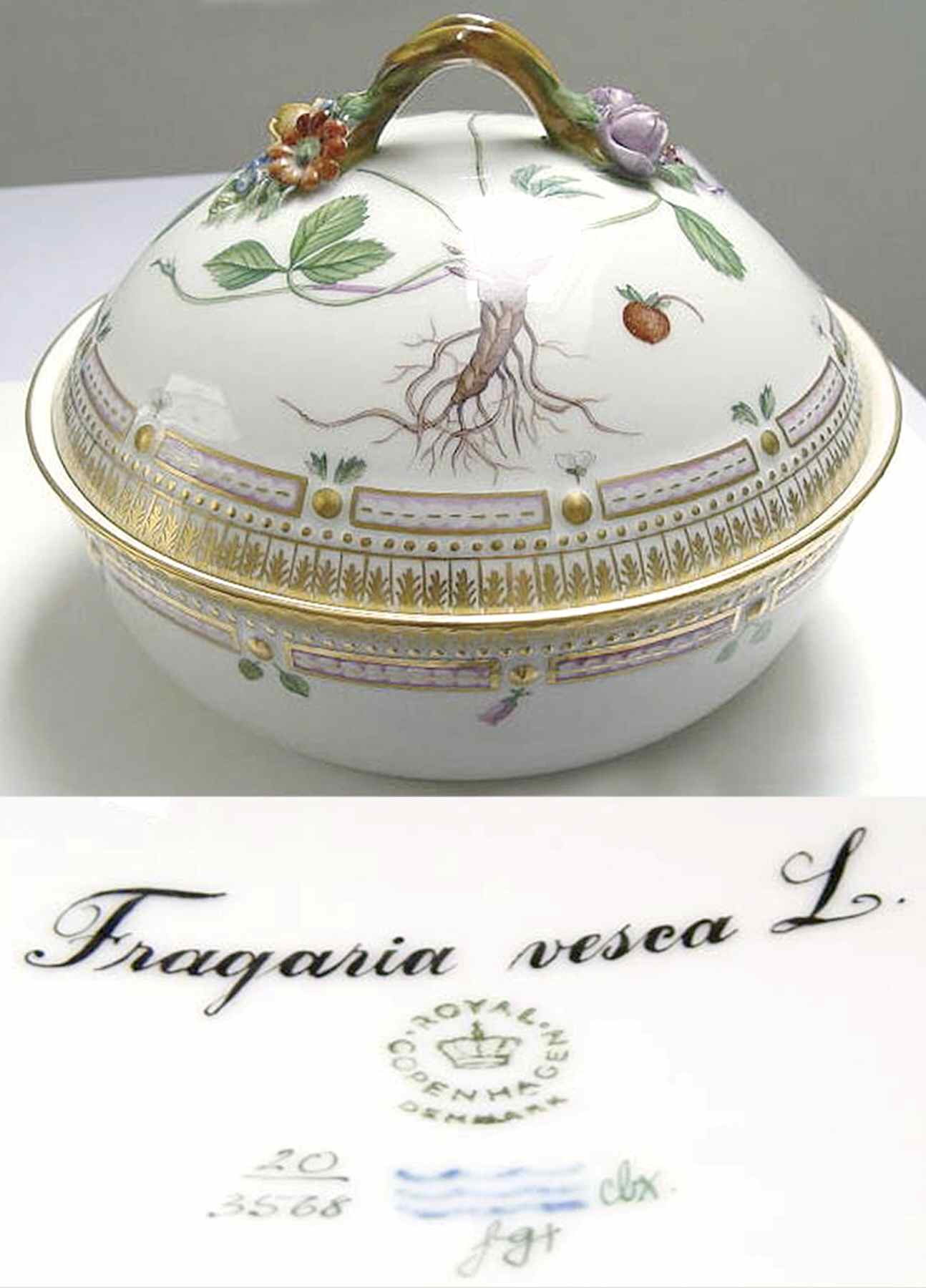 Flora Danica (1961 To Current) Round Covered Vegetable-Fragaria vesca L by Royal Copenhagen-1