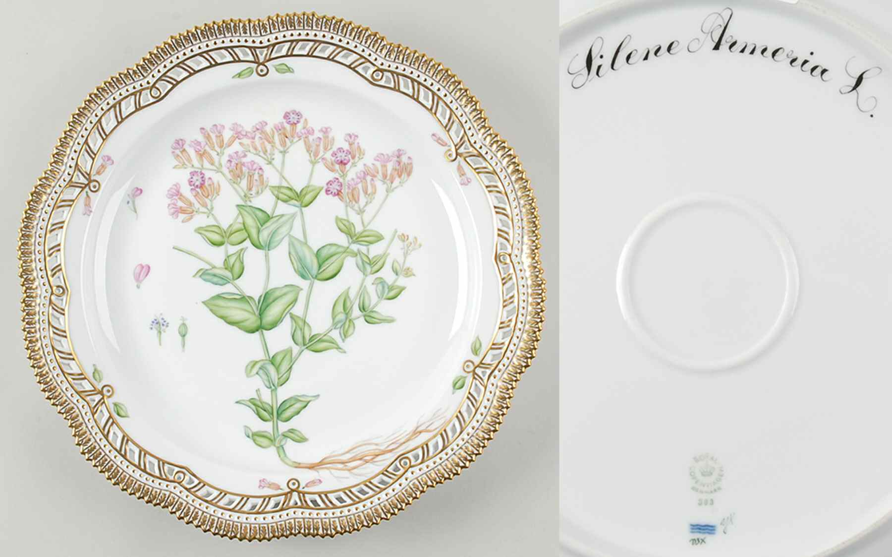 Flora Danica (1961 To Current) 13" Round Pierced Platter-Silene Armeria L by Royal Copenhagen-1