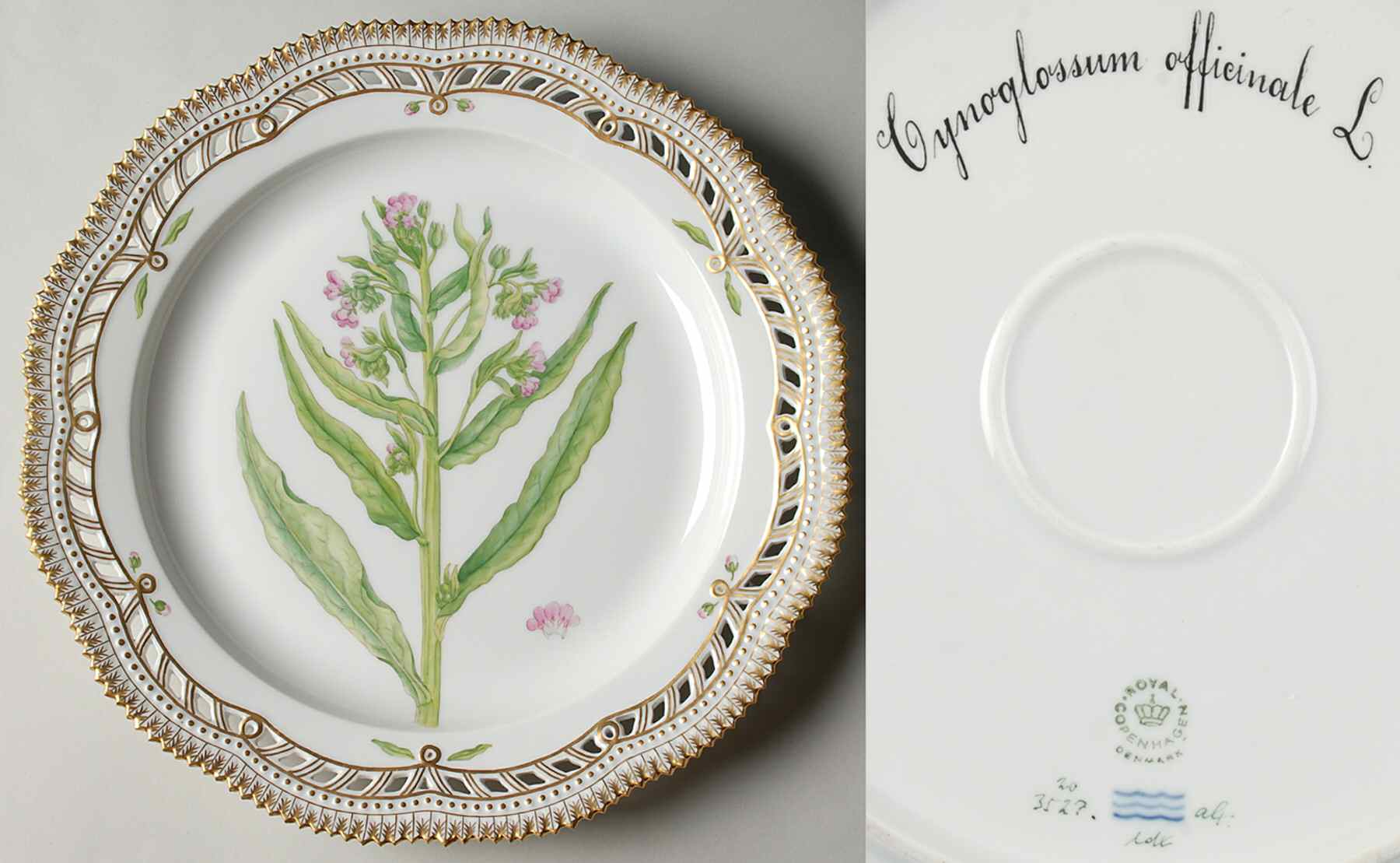 Flora Danica (1961 To Current) 11" Round Pierced Platter-Cynoglossym officinale L by Royal Copenhagen-1