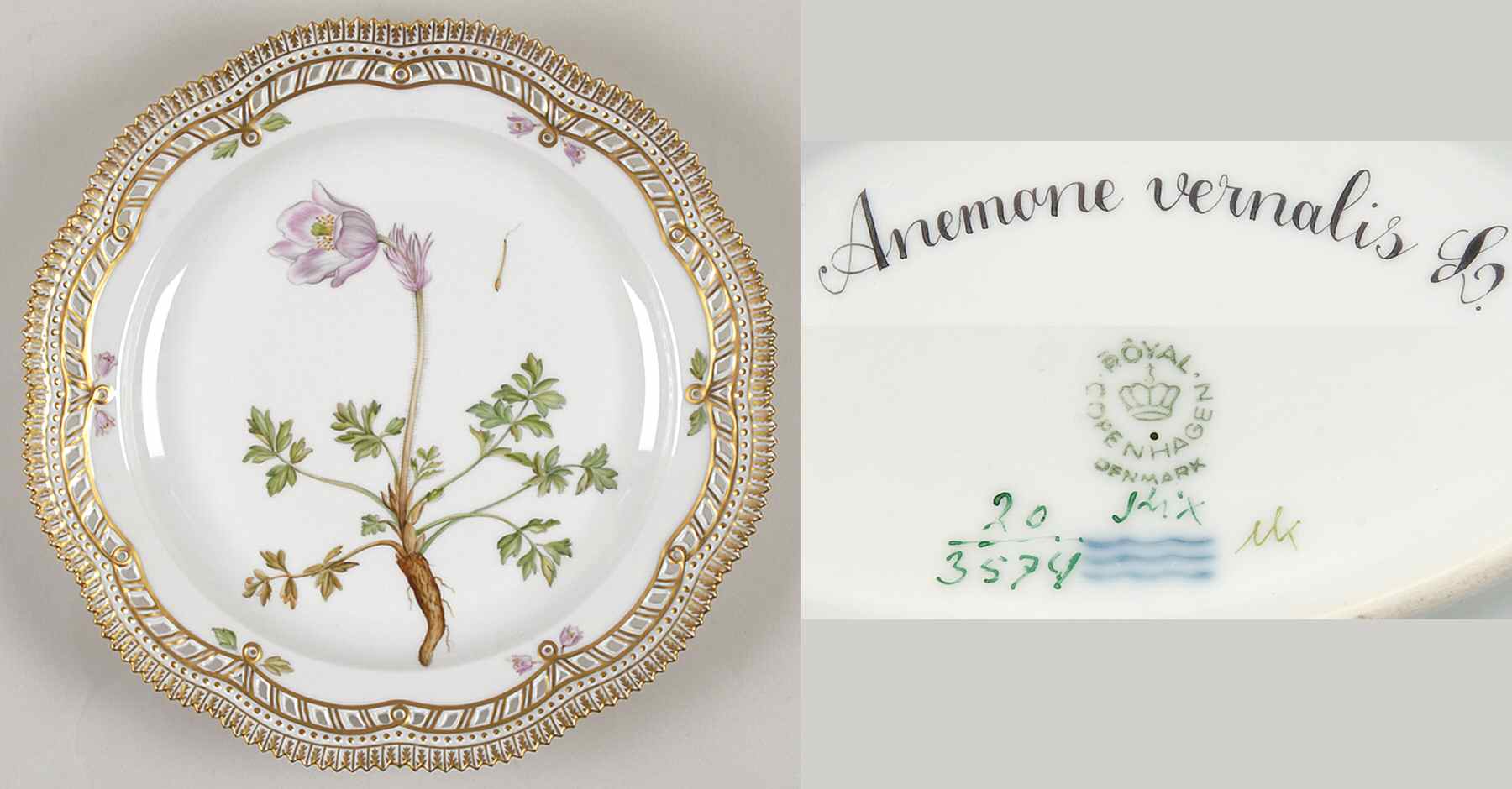 Flora Danica (1961 To Current) 11" Round Pierced Platter-Anemone vernalis L by Royal Copenhagen-1