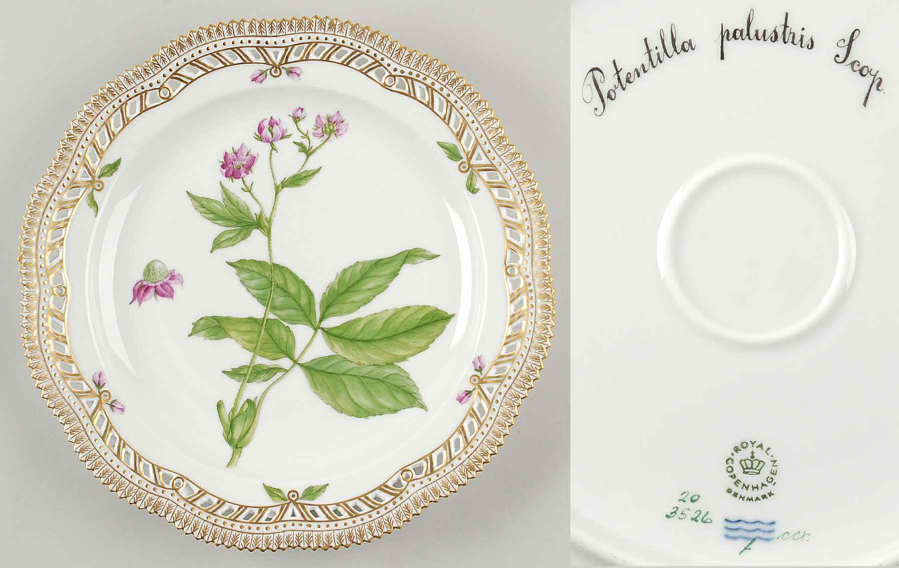 Flora Danica (1961 To Current) 10" Round Pierced Platter-Potentilla paiustris Sco by Royal Copenhagen-1