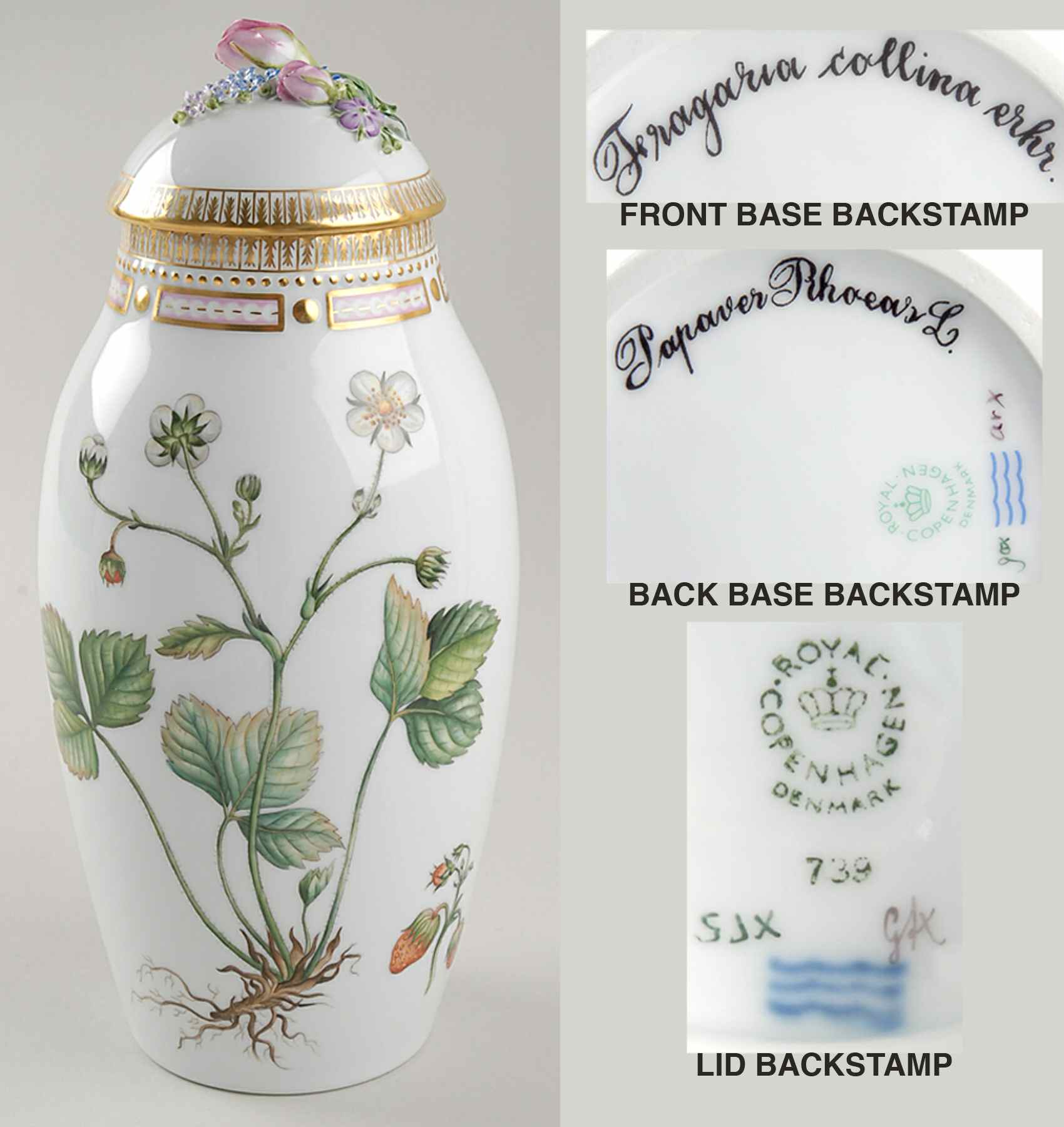 Flora Danica (1961 To Current) 12" Small Covered Vase-Summer-Fra Col, Pap Rhoeas by Royal Copenhagen-1