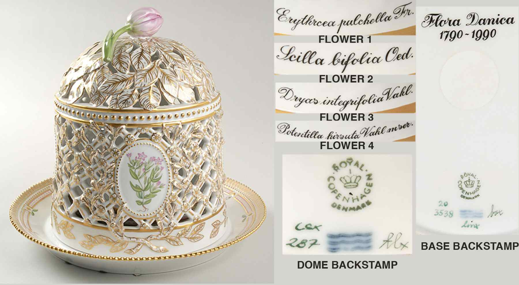 Flora Danica (1961 To Current) Jubilee Round Ice Dome & Base-Ery Sci Dry Pot by Royal Copenhagen-1