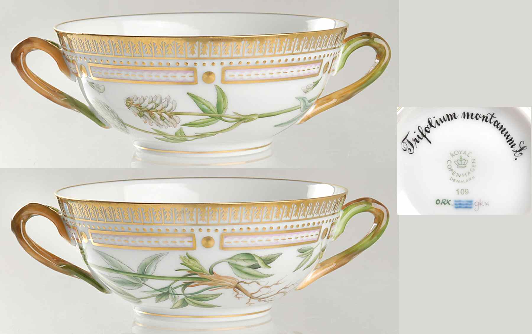 Flora Danica (1961 To Current) Flat Cream Soup Bowl-Trifolium montanum L by Royal Copenhagen-1