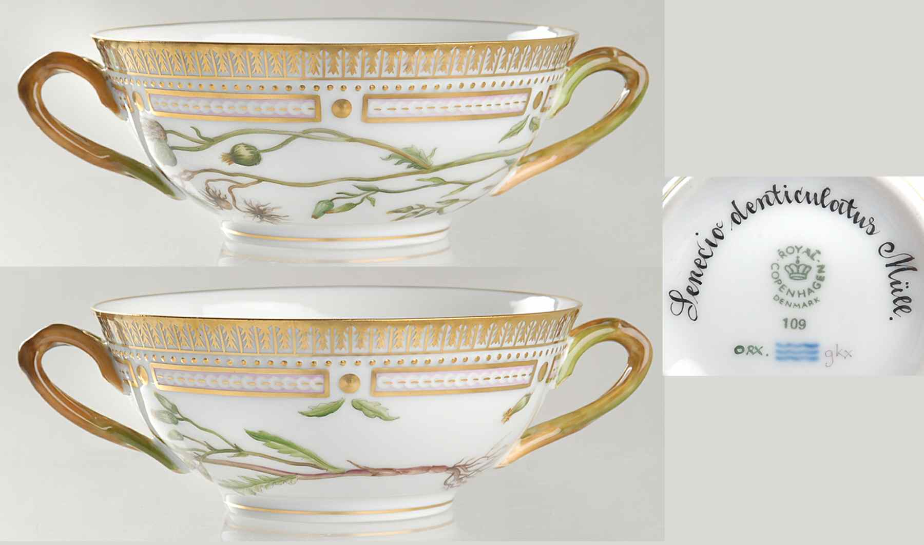 Flora Danica (1961 To Current) Flat Cream Soup Bowl-Senecio denticulatus Mull by Royal Copenhagen-1