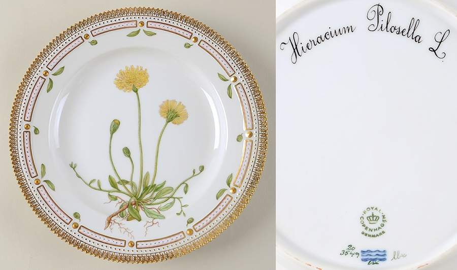 Flora Danica (1961 To Current) Dinner Plate-Hieracium Pilosella L. by Royal Copenhagen-1