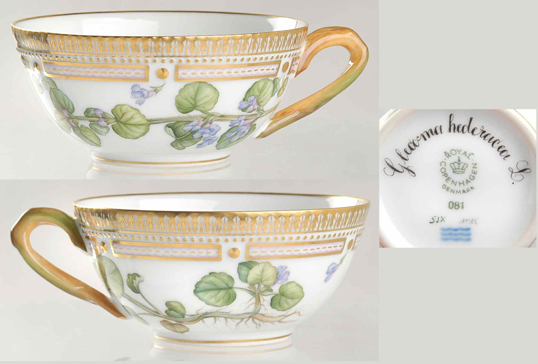 Flora Danica (1961 To Current) Flat Tea Cup-Glecoma hederacea L by Royal Copenhagen-1